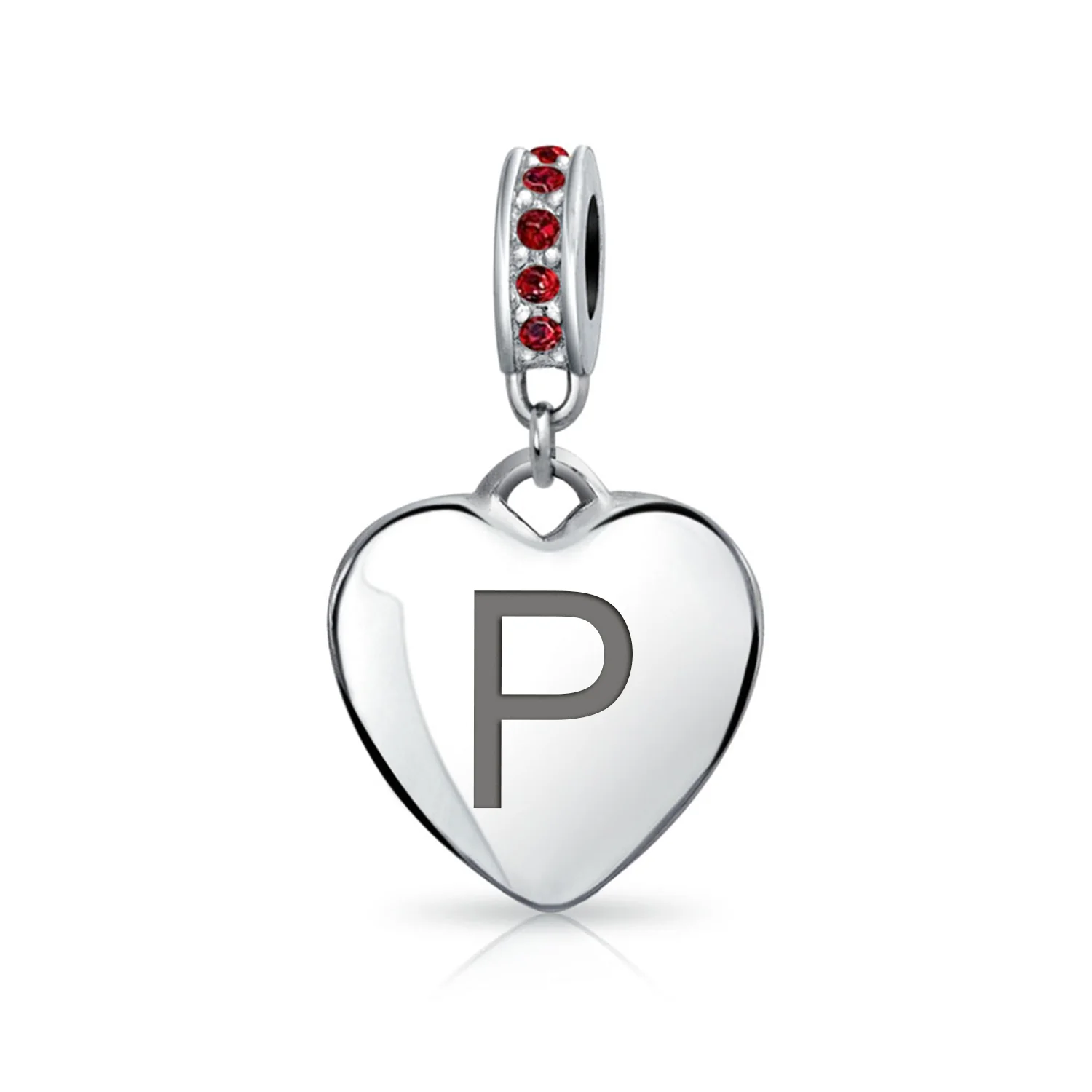 Initial Alphabet Bead Charm Dark Red Heart with Crystal Accent for Bracelets - Image 16