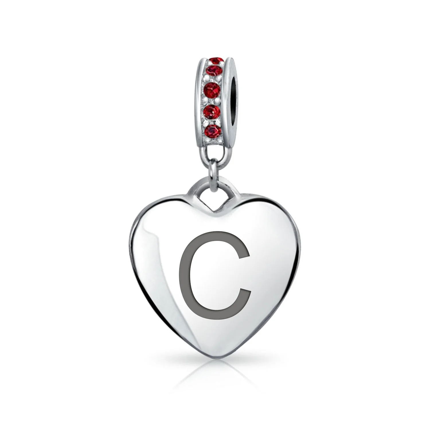 Initial Alphabet Bead Charm Dark Red Heart with Crystal Accent for Bracelets - Image 3