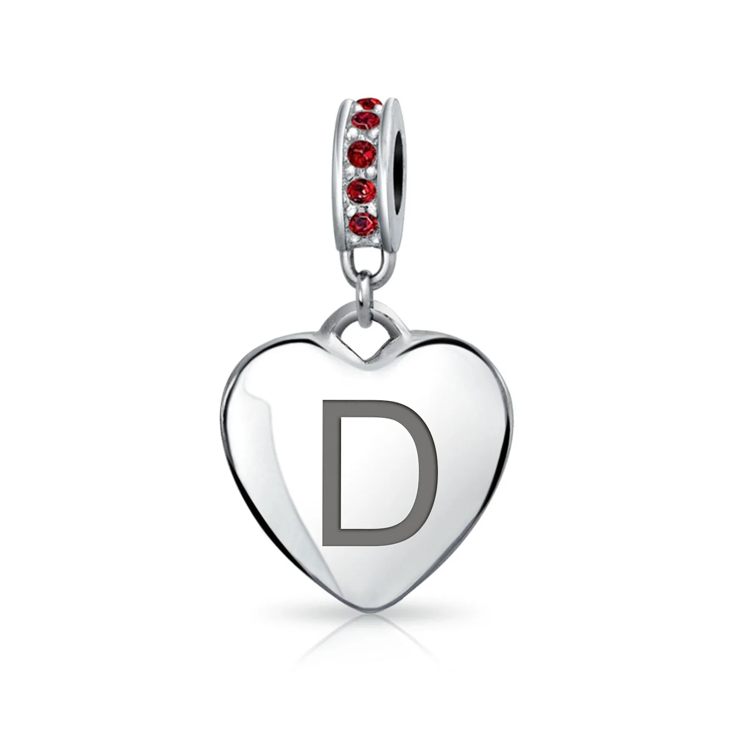 Initial Alphabet Bead Charm Dark Red Heart with Crystal Accent for Bracelets - Image 4