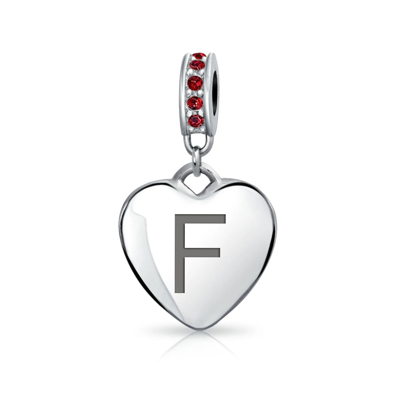 Initial Alphabet Bead Charm Dark Red Heart with Crystal Accent for Bracelets - Image 6