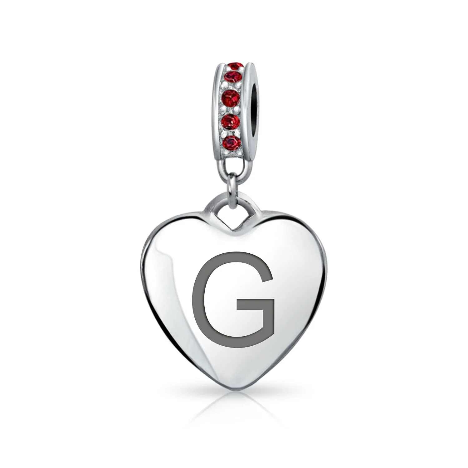 Initial Alphabet Bead Charm Dark Red Heart with Crystal Accent for Bracelets - Image 7