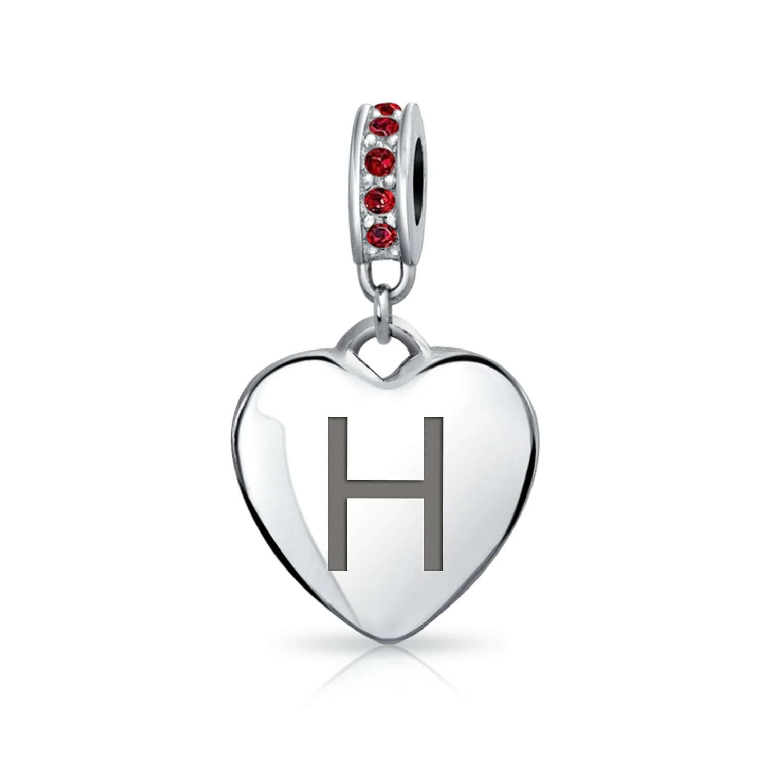 Initial Alphabet Bead Charm Dark Red Heart with Crystal Accent for Bracelets - Image 8