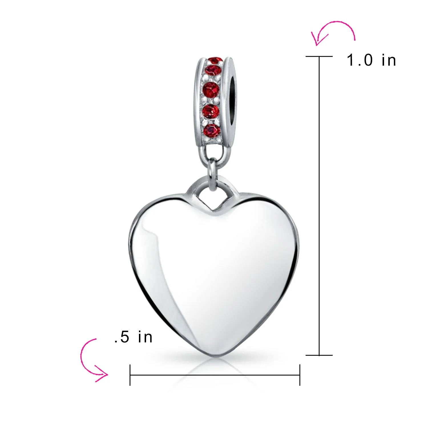 Initial Alphabet Bead Charm Dark Red Heart with Crystal Accent for Bracelets - Image 85