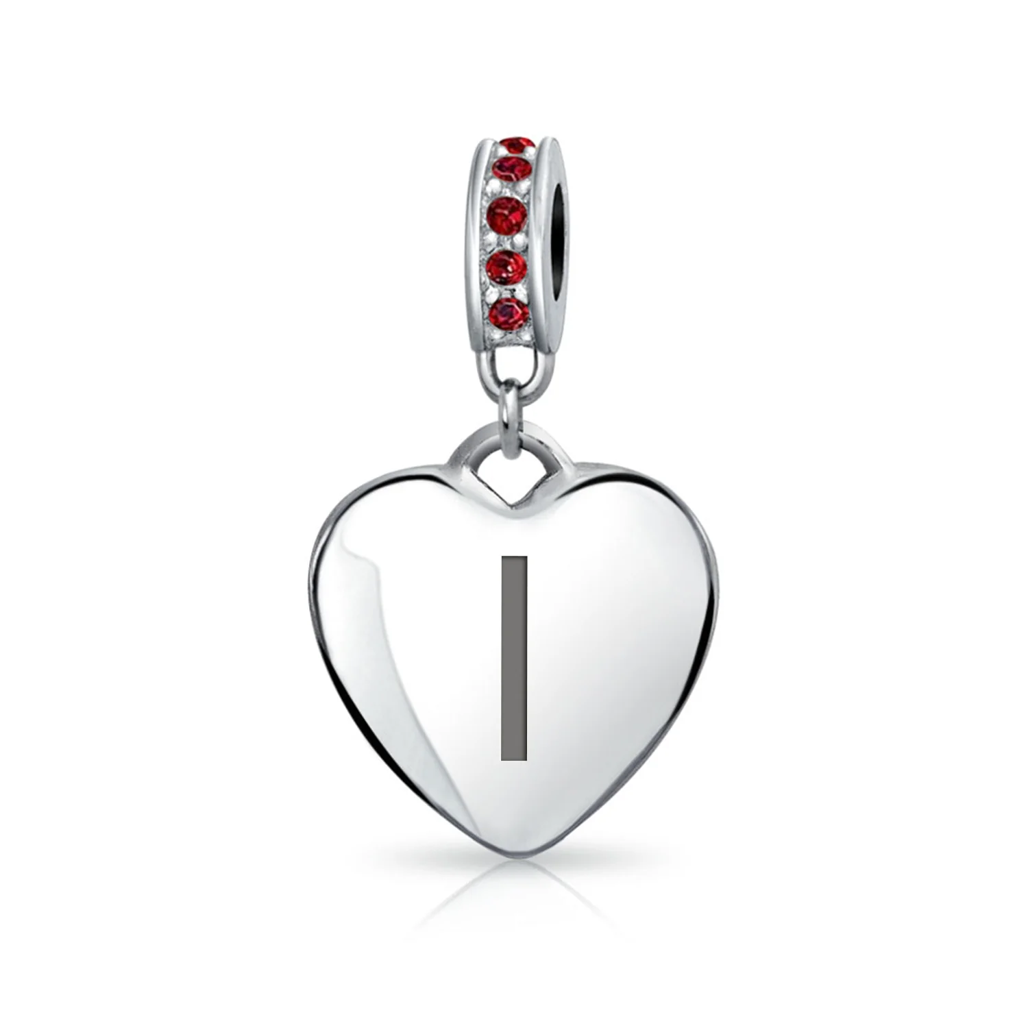 Initial Alphabet Bead Charm Dark Red Heart with Crystal Accent for Bracelets - Image 9