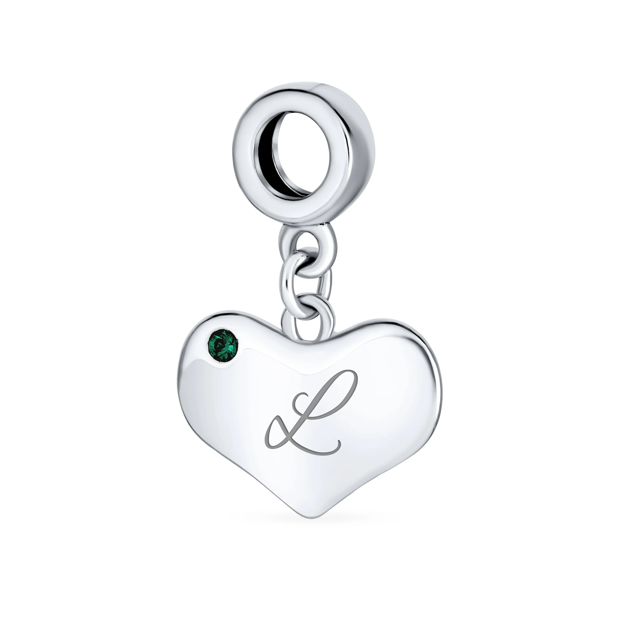 Initial Alphabet Bead Charm with Emerald Crystal Heart for European Bracelet - Image 12
