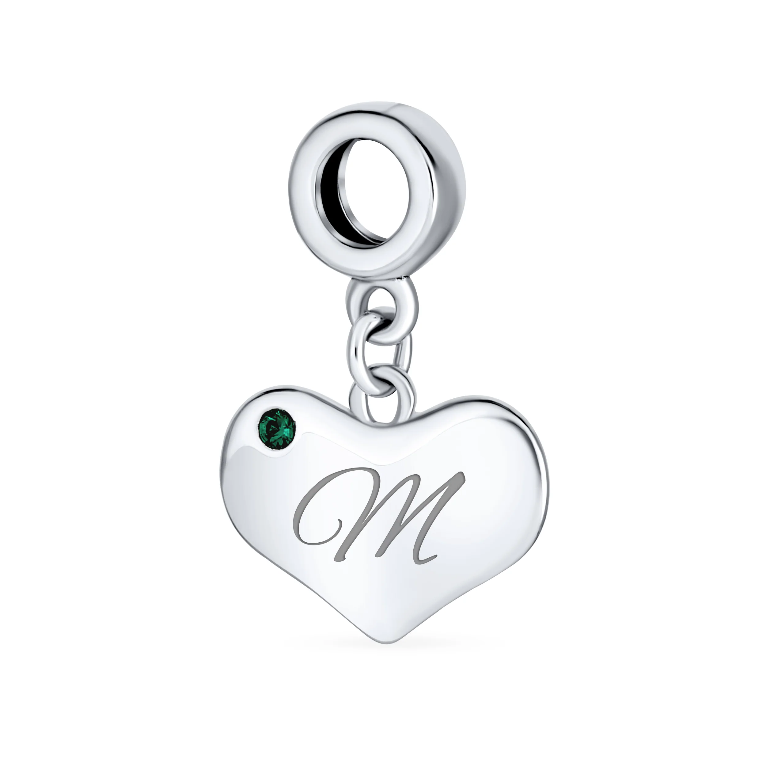 Initial Alphabet Bead Charm with Emerald Crystal Heart for European Bracelet - Image 13