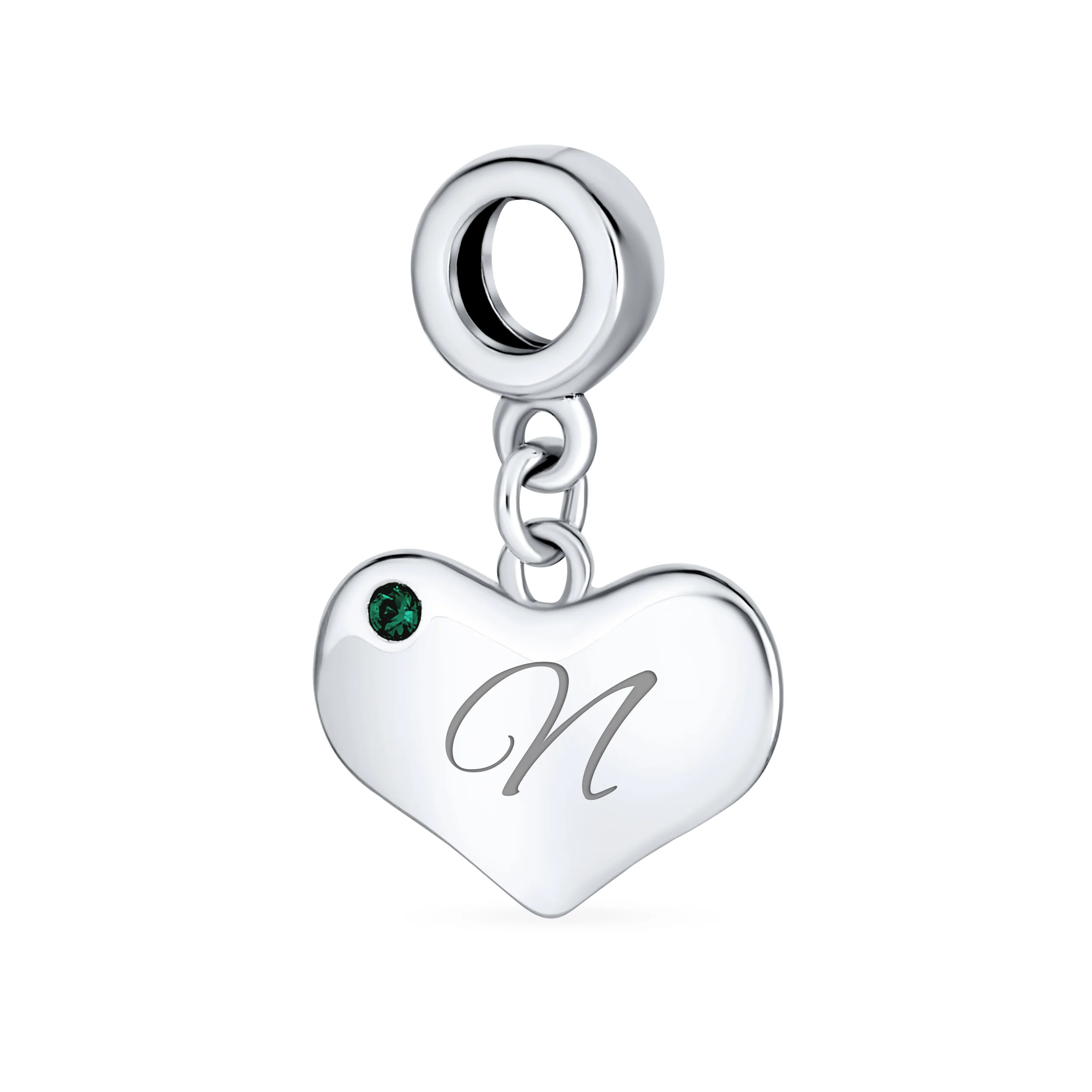 Initial Alphabet Bead Charm with Emerald Crystal Heart for European Bracelet - Image 14