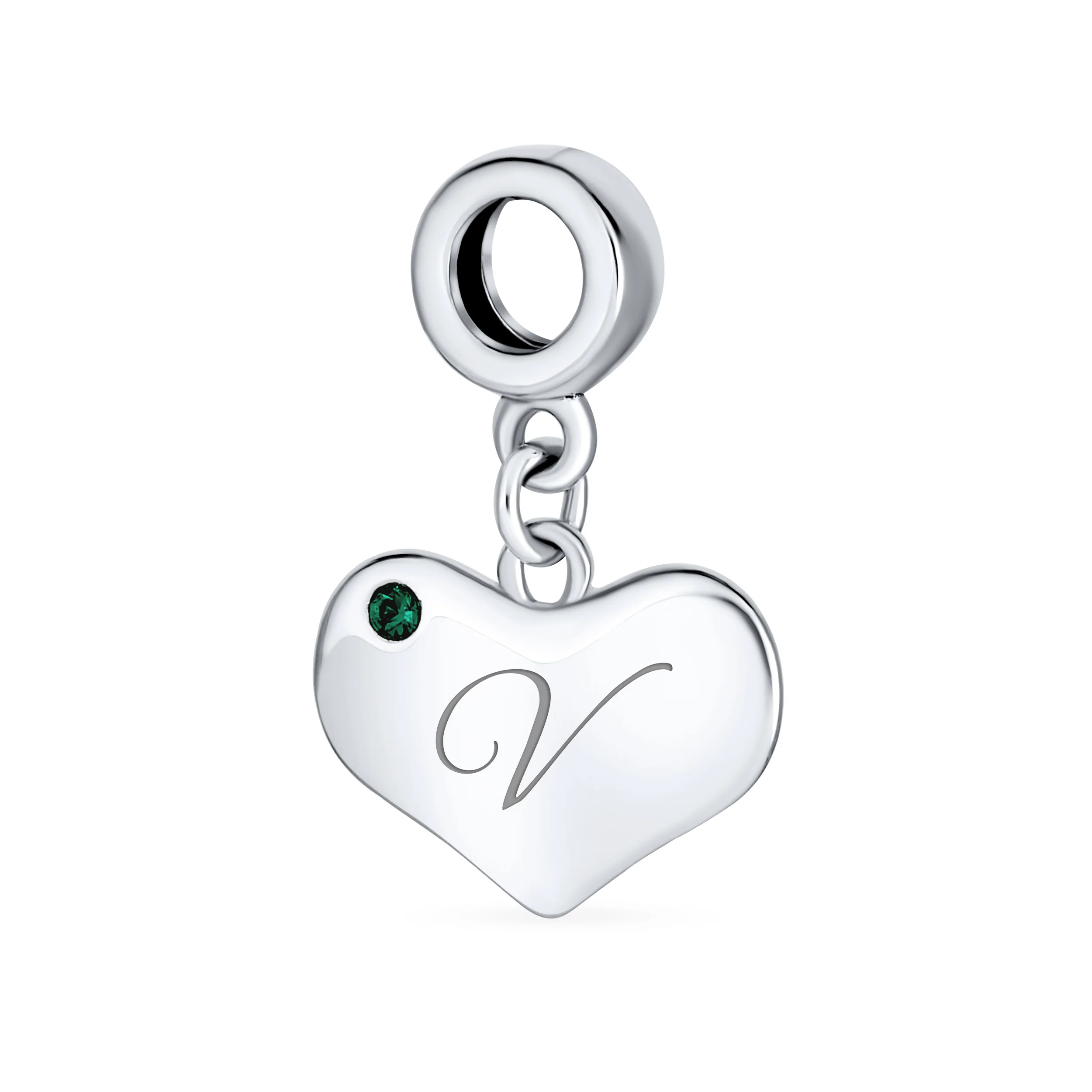 Initial Alphabet Bead Charm with Emerald Crystal Heart for European Bracelet - Image 22