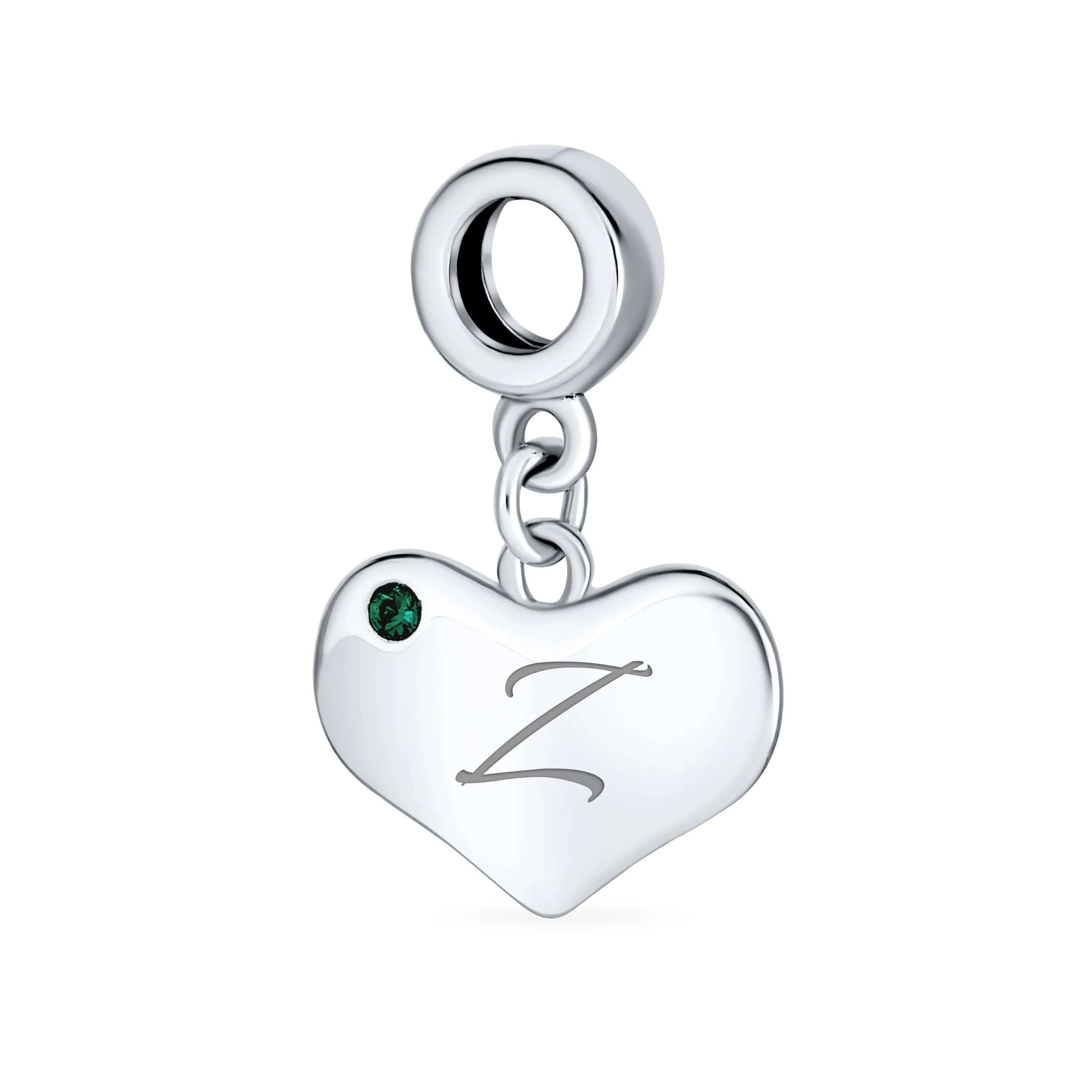 Initial Alphabet Bead Charm with Emerald Crystal Heart for European Bracelet - Image 26