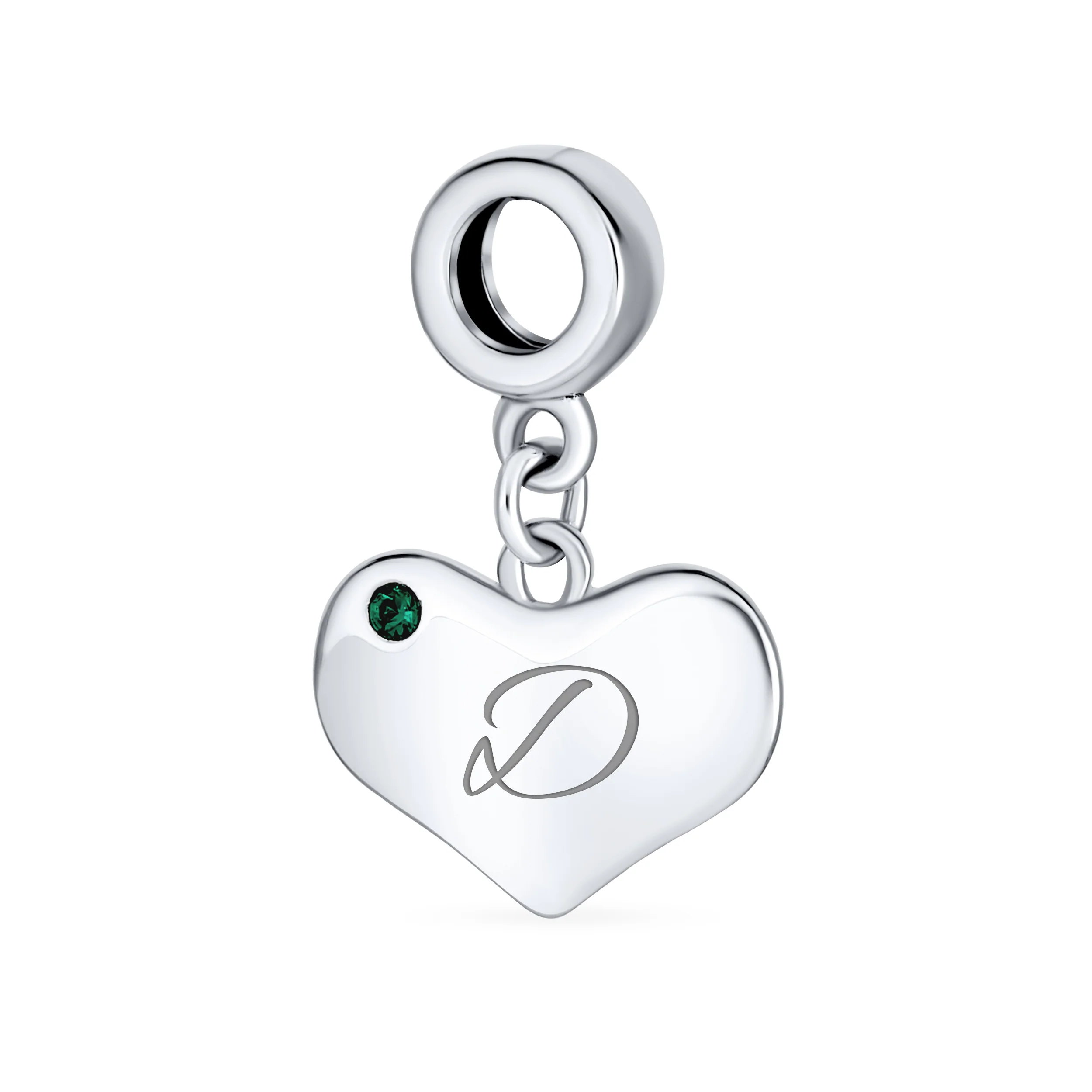 Initial Alphabet Bead Charm with Emerald Crystal Heart for European Bracelet - Image 4