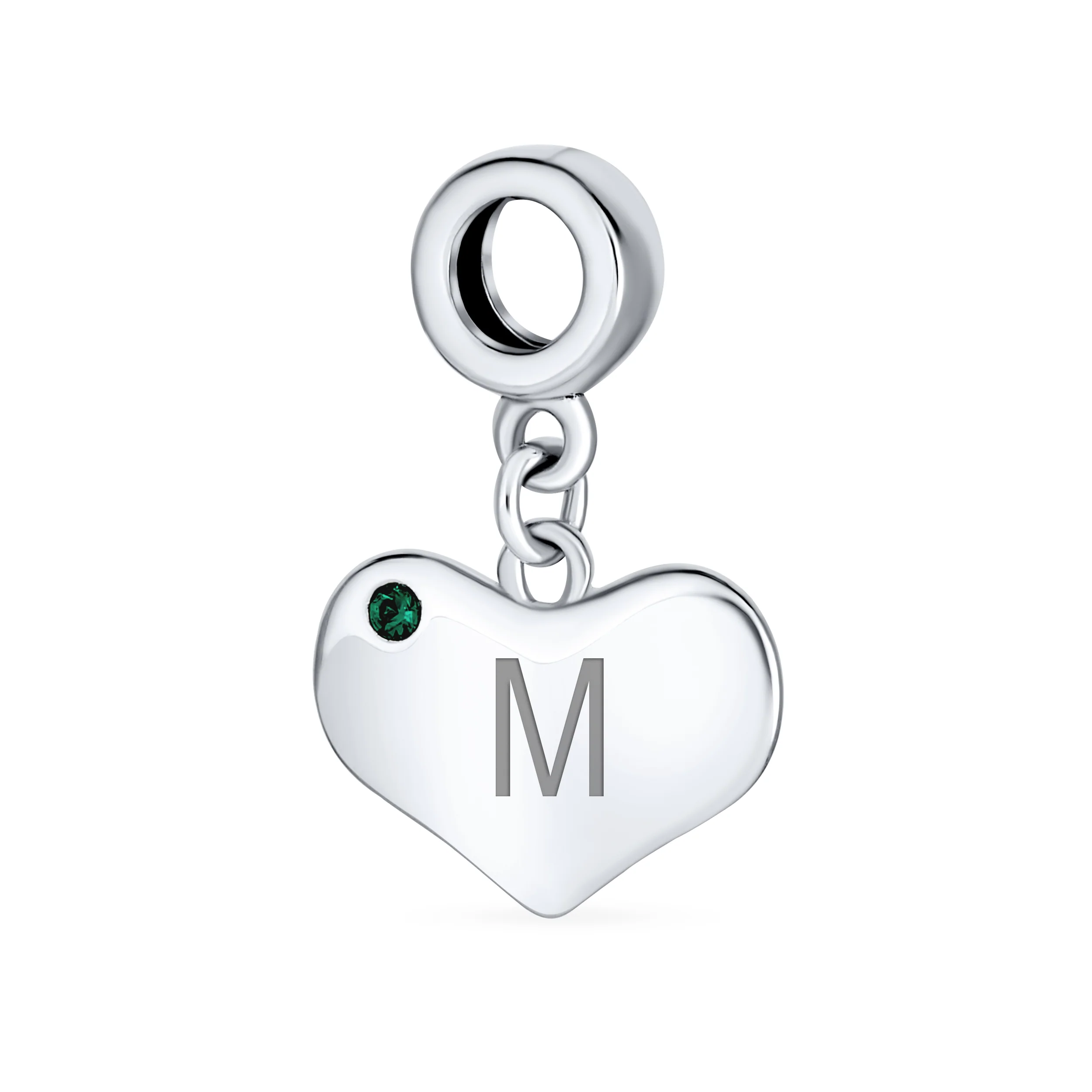 Initial Alphabet Bead Charm Simulated Emerald Heart Dangle for European Bracelet - Image 12