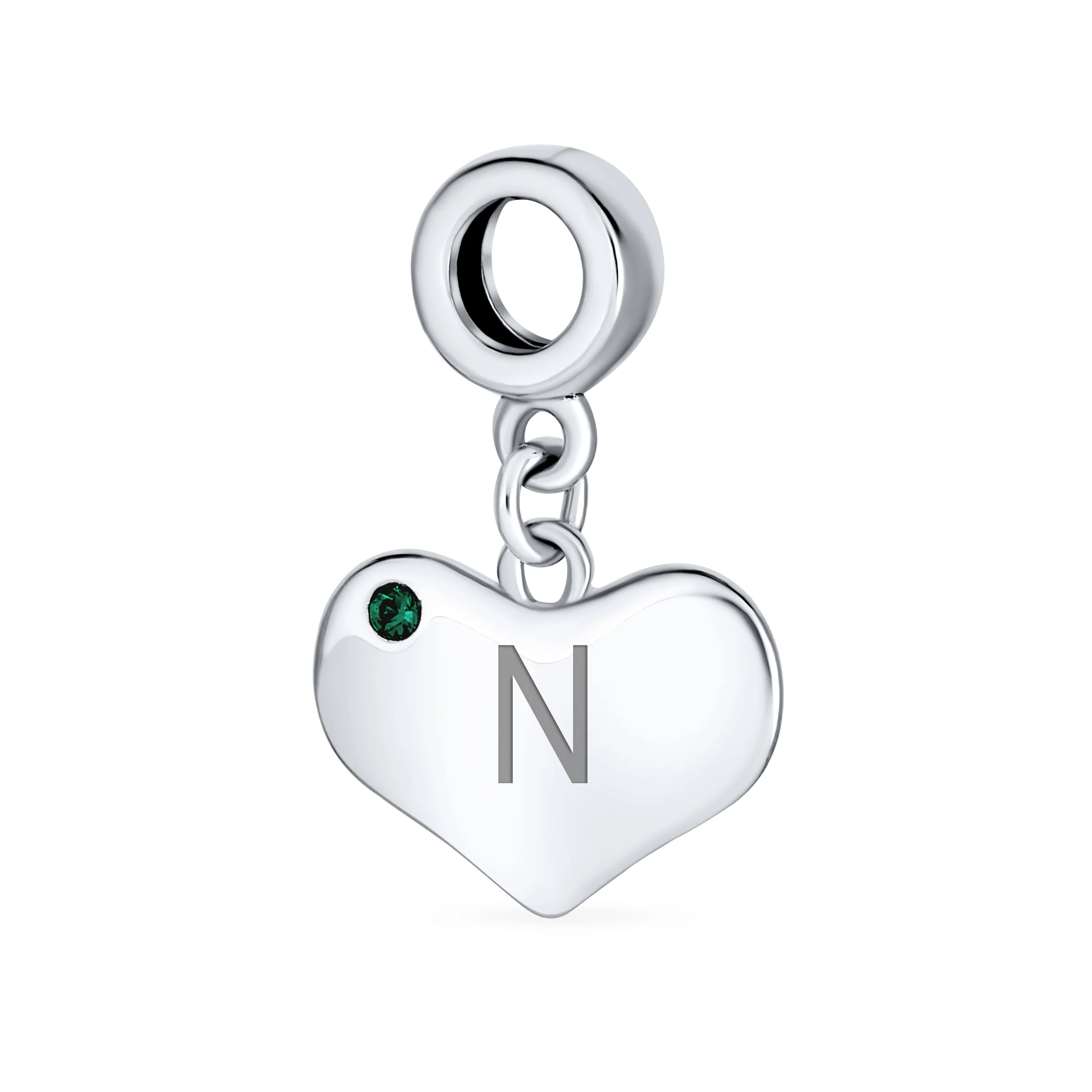 Initial Alphabet Bead Charm Simulated Emerald Heart Dangle for European Bracelet - Image 13
