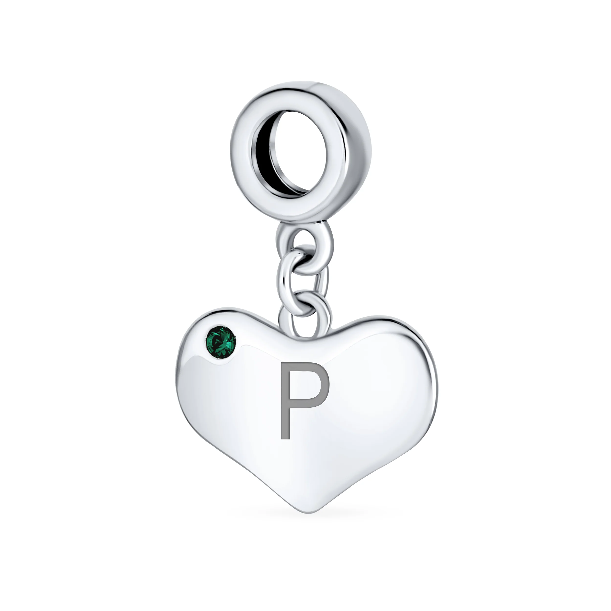 Initial Alphabet Bead Charm Simulated Emerald Heart Dangle for European Bracelet - Image 15