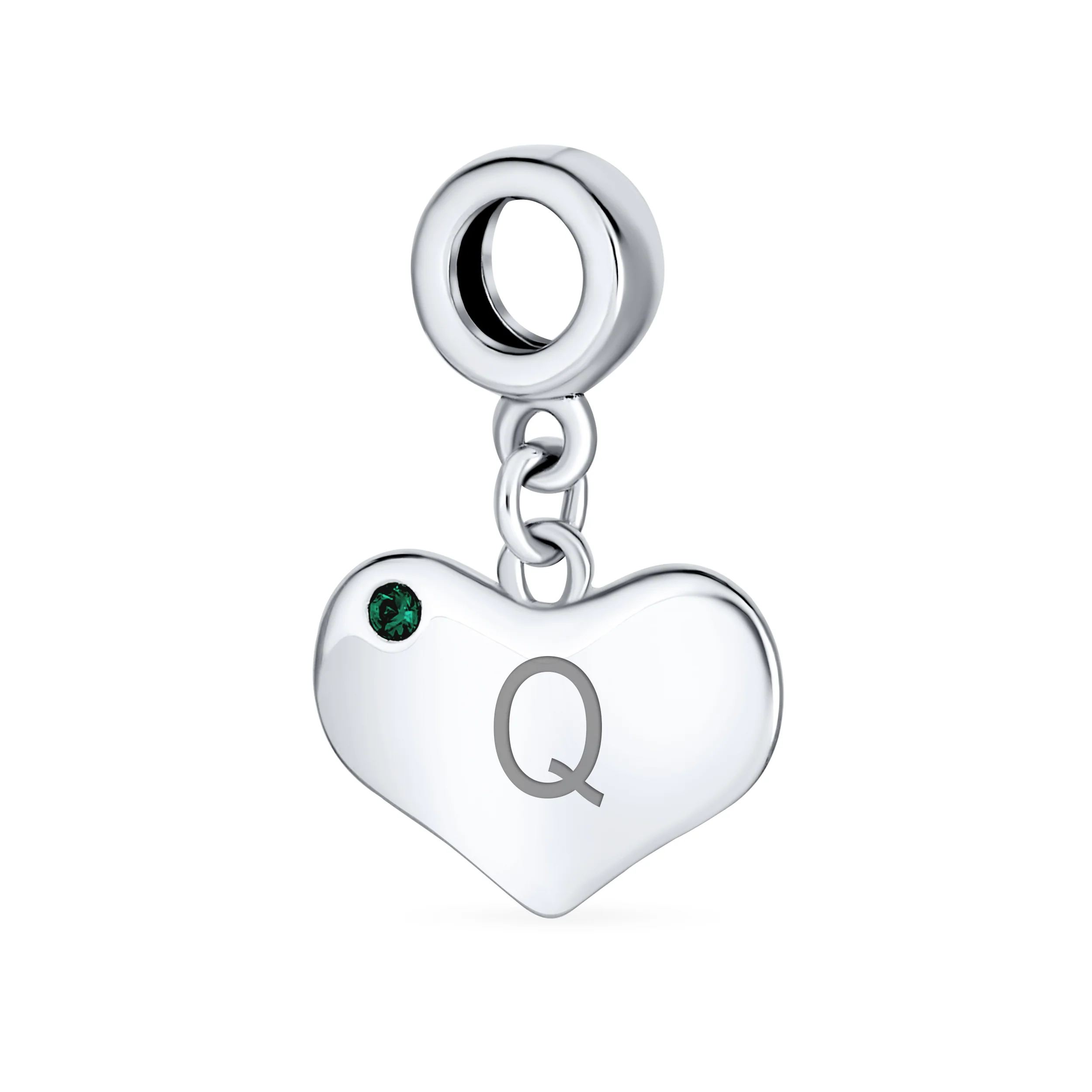 Initial Alphabet Bead Charm Simulated Emerald Heart Dangle for European Bracelet - Image 16