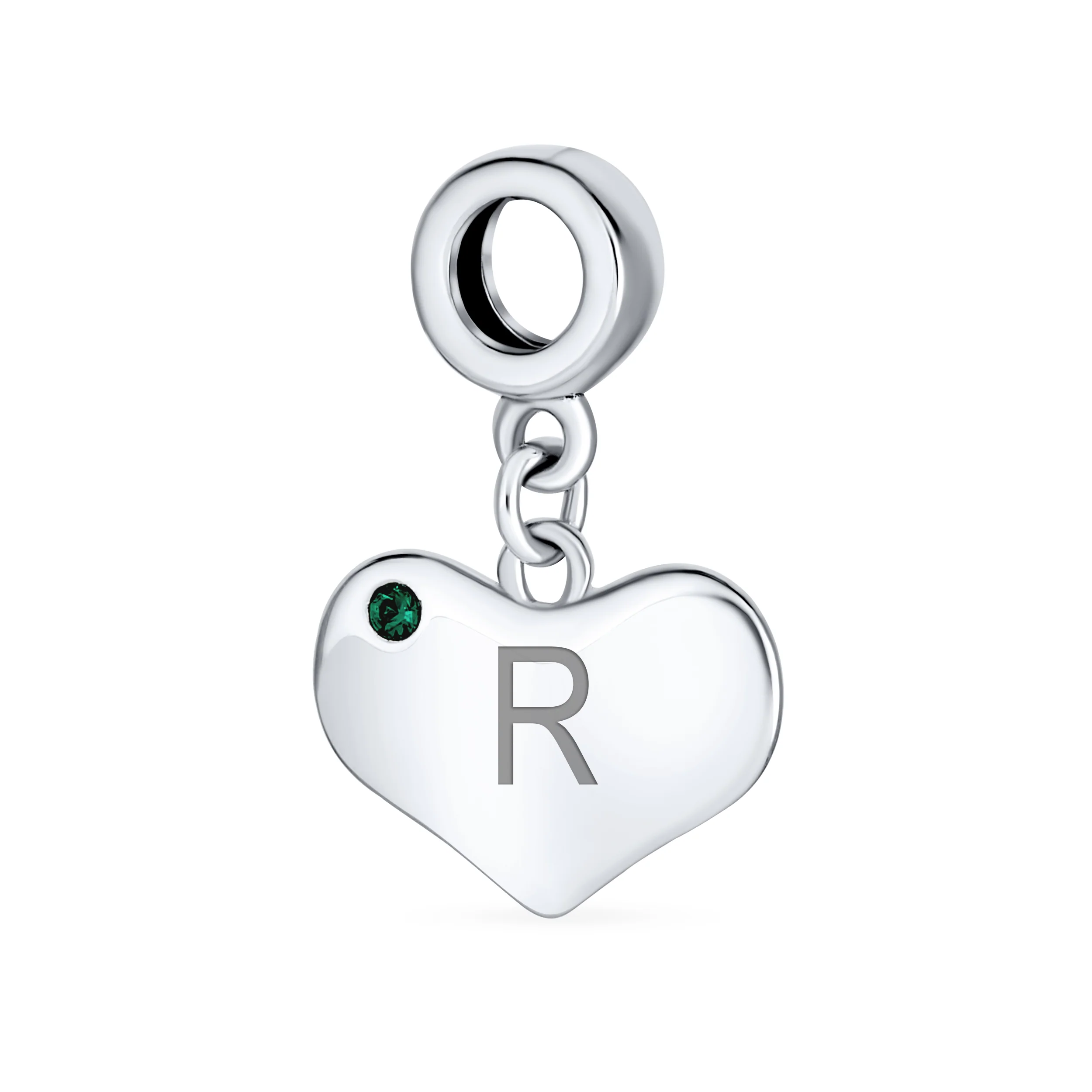 Initial Alphabet Bead Charm Simulated Emerald Heart Dangle for European Bracelet - Image 17