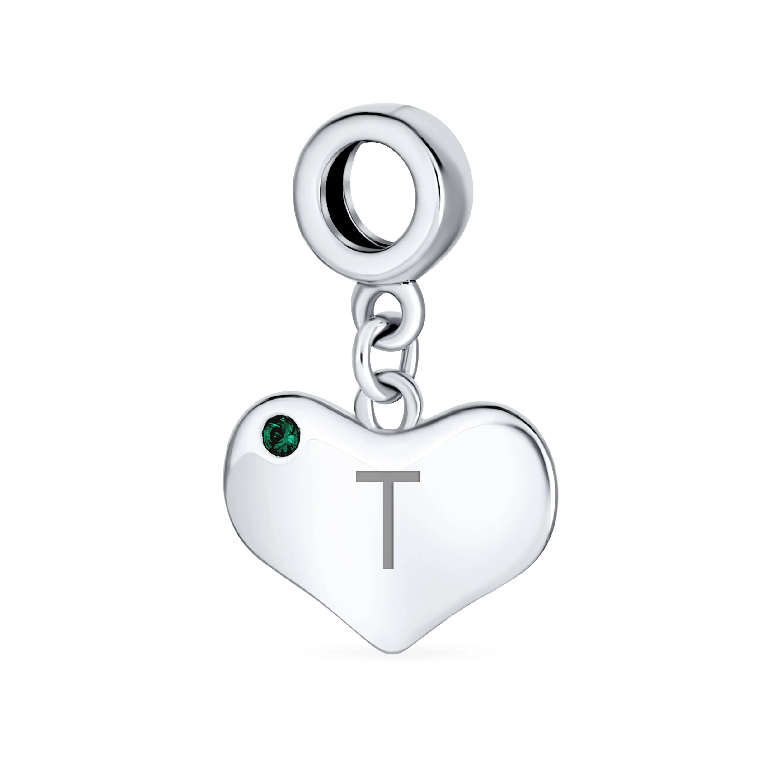 Initial Alphabet Bead Charm Simulated Emerald Heart Dangle for European Bracelet - Image 19