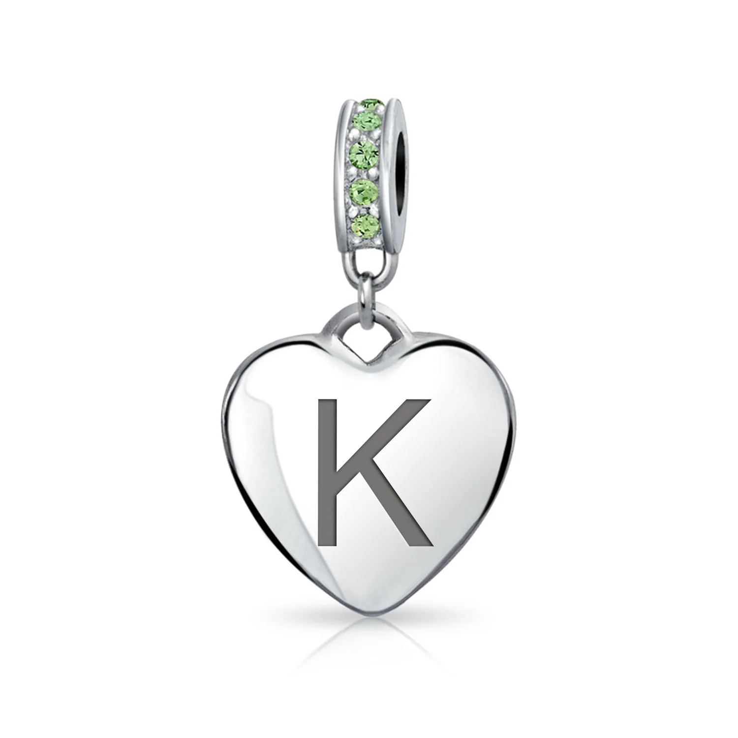 Initial Alphabet Bead Charm Light Green Crystal Heart Sterling Silver Bracelet - Image 11