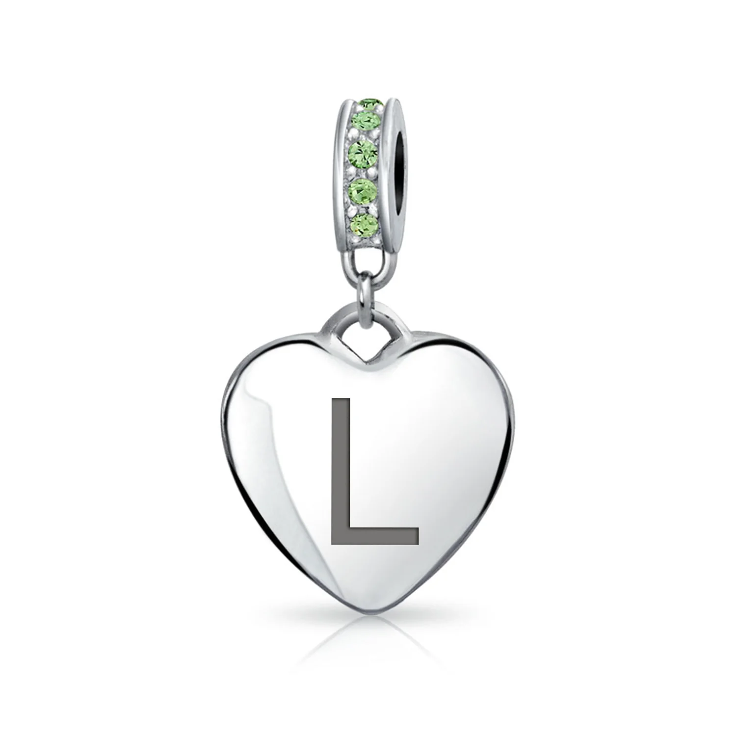 Initial Alphabet Bead Charm Light Green Crystal Heart Sterling Silver Bracelet - Image 12