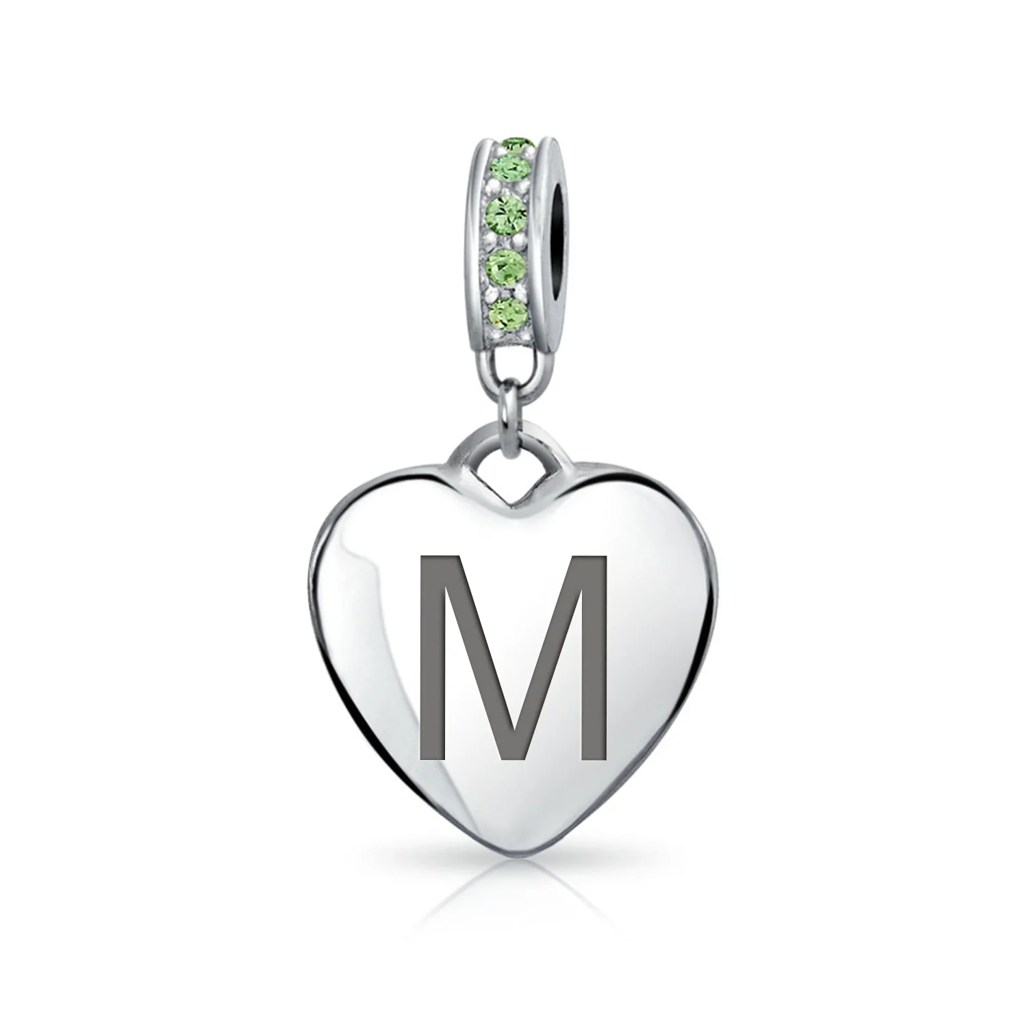 Initial Alphabet Bead Charm Light Green Crystal Heart Sterling Silver Bracelet - Image 13