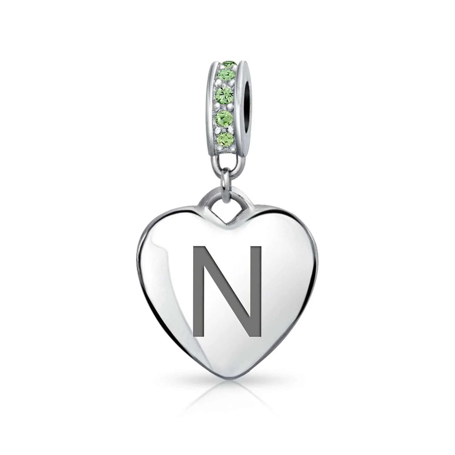Initial Alphabet Bead Charm Light Green Crystal Heart Sterling Silver Bracelet - Image 14