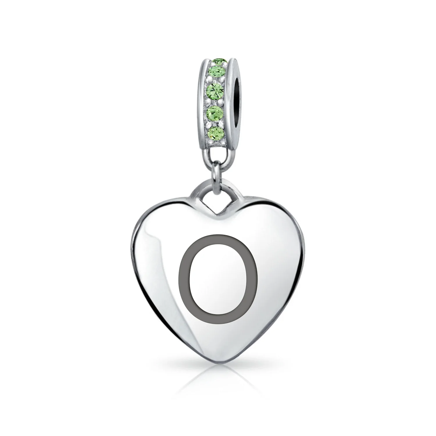 Initial Alphabet Bead Charm Light Green Crystal Heart Sterling Silver Bracelet - Image 15