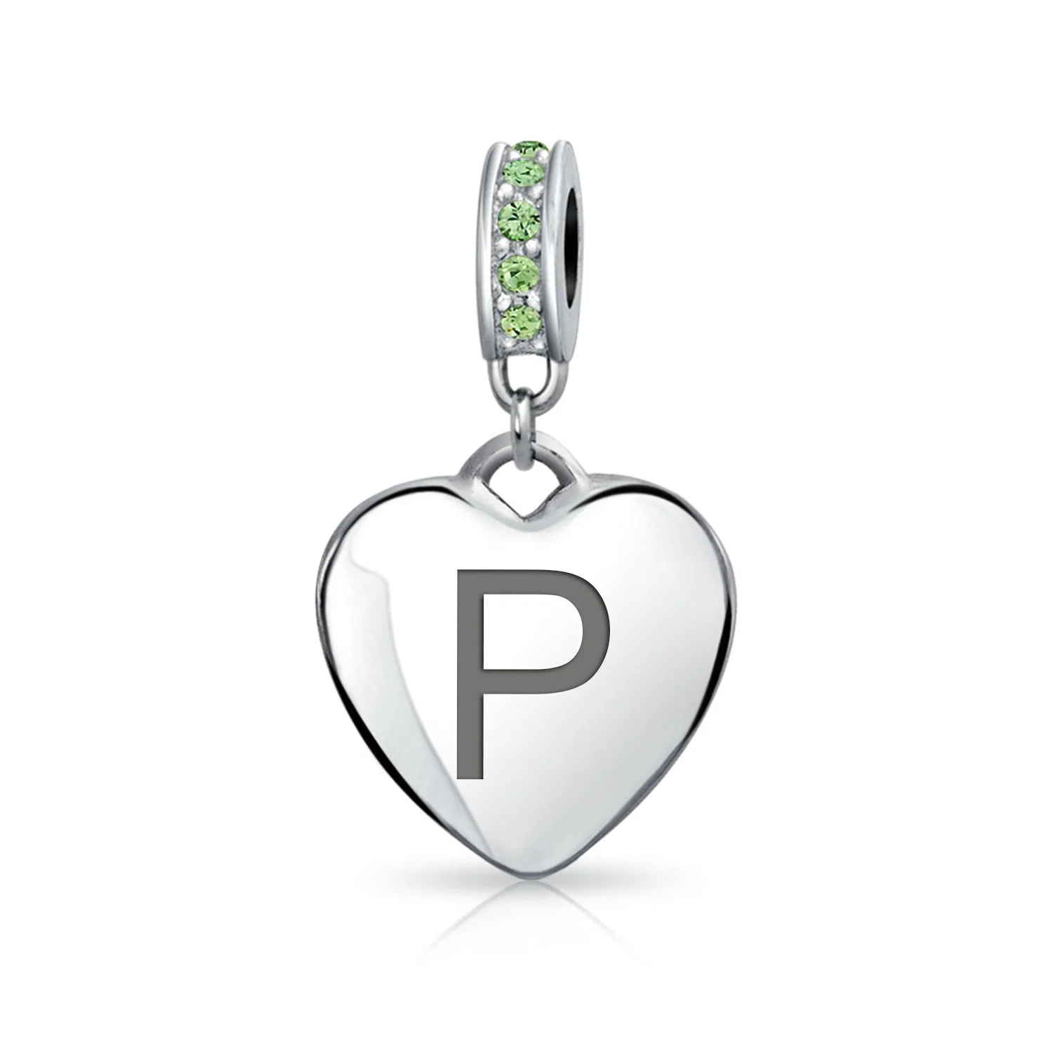 Initial Alphabet Bead Charm Light Green Crystal Heart Sterling Silver Bracelet - Image 16