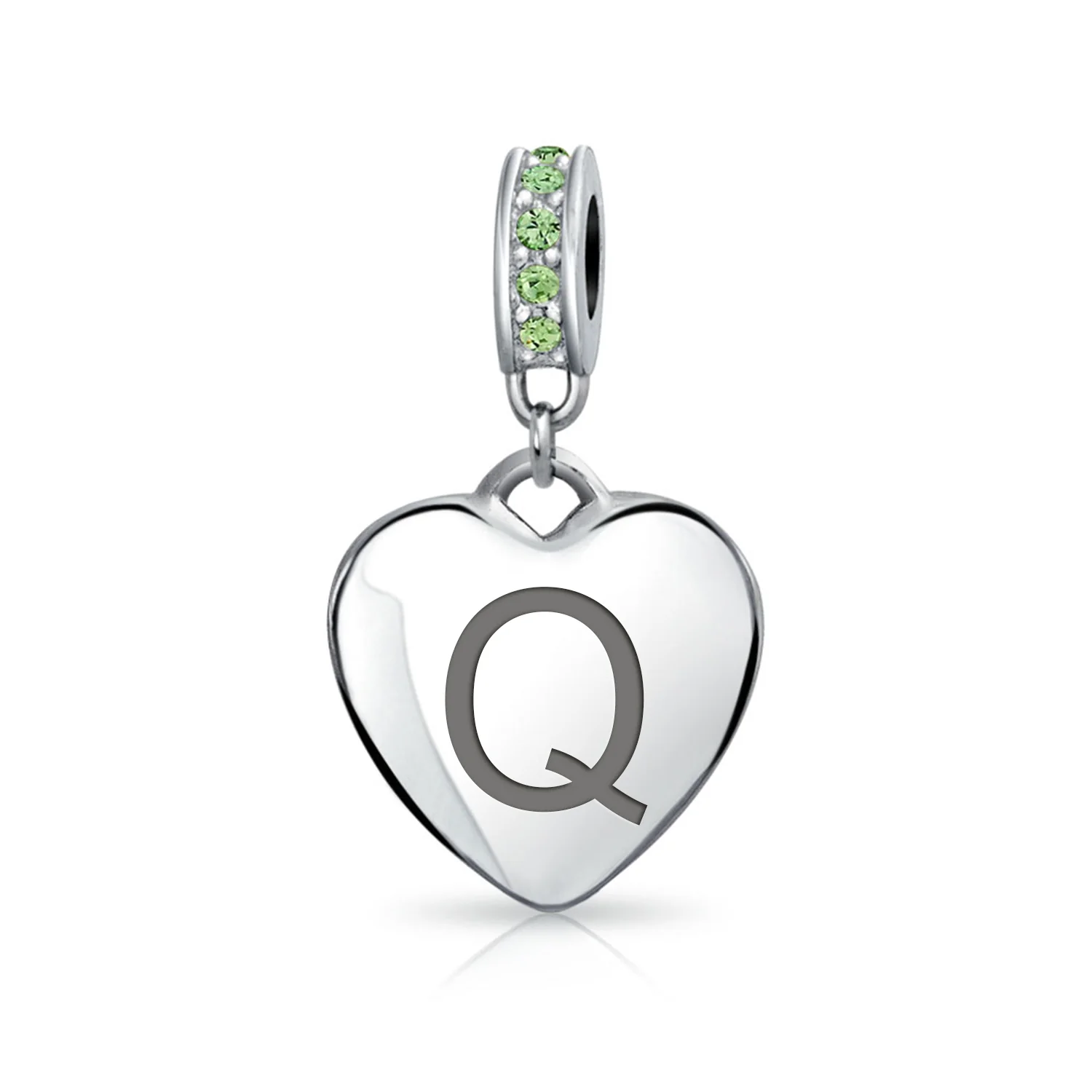 Initial Alphabet Bead Charm Light Green Crystal Heart Sterling Silver Bracelet - Image 17