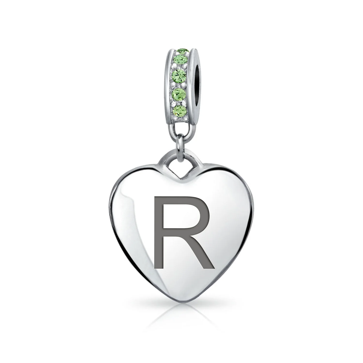 Initial Alphabet Bead Charm Light Green Crystal Heart Sterling Silver Bracelet - Image 18