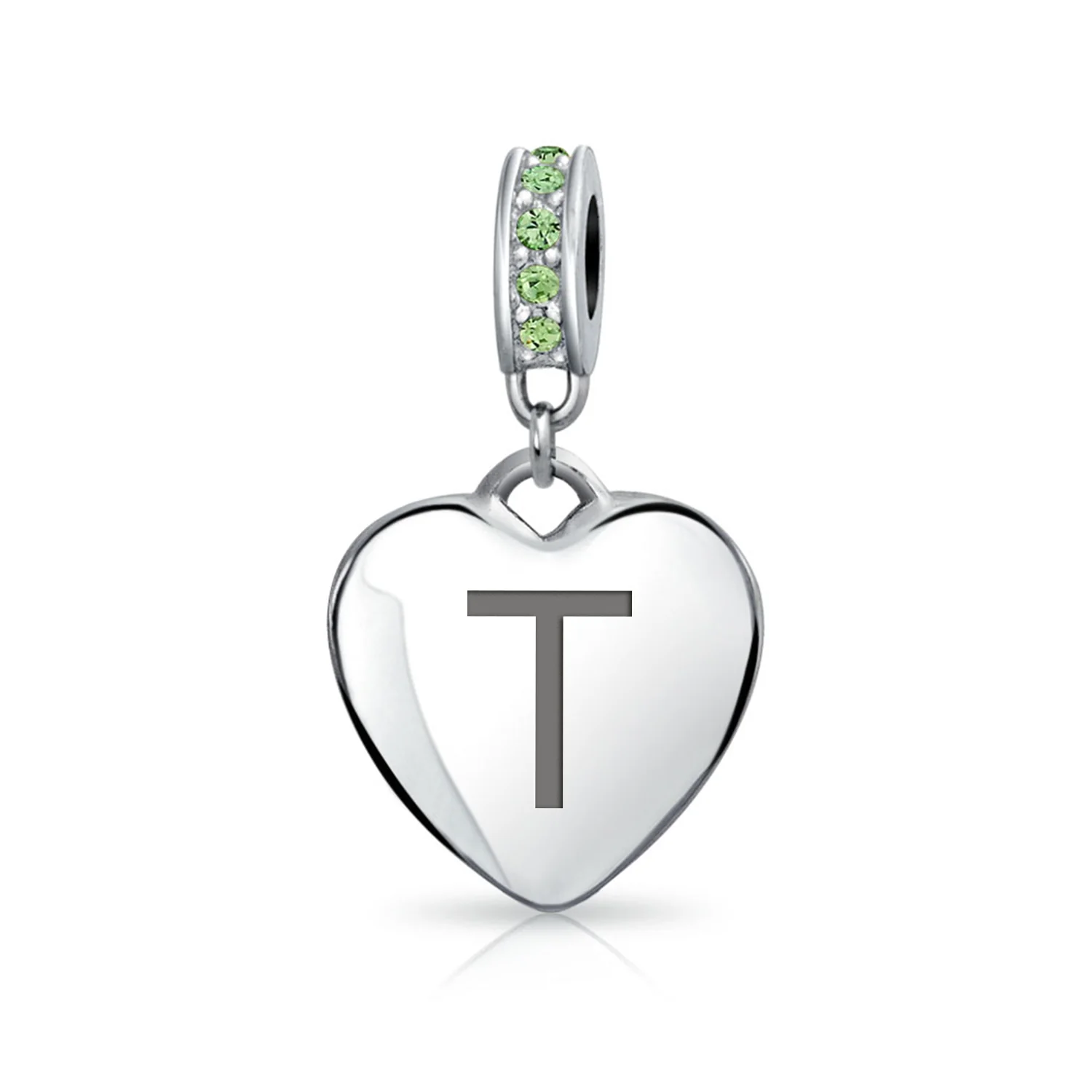 Initial Alphabet Bead Charm Light Green Crystal Heart Sterling Silver Bracelet - Image 19