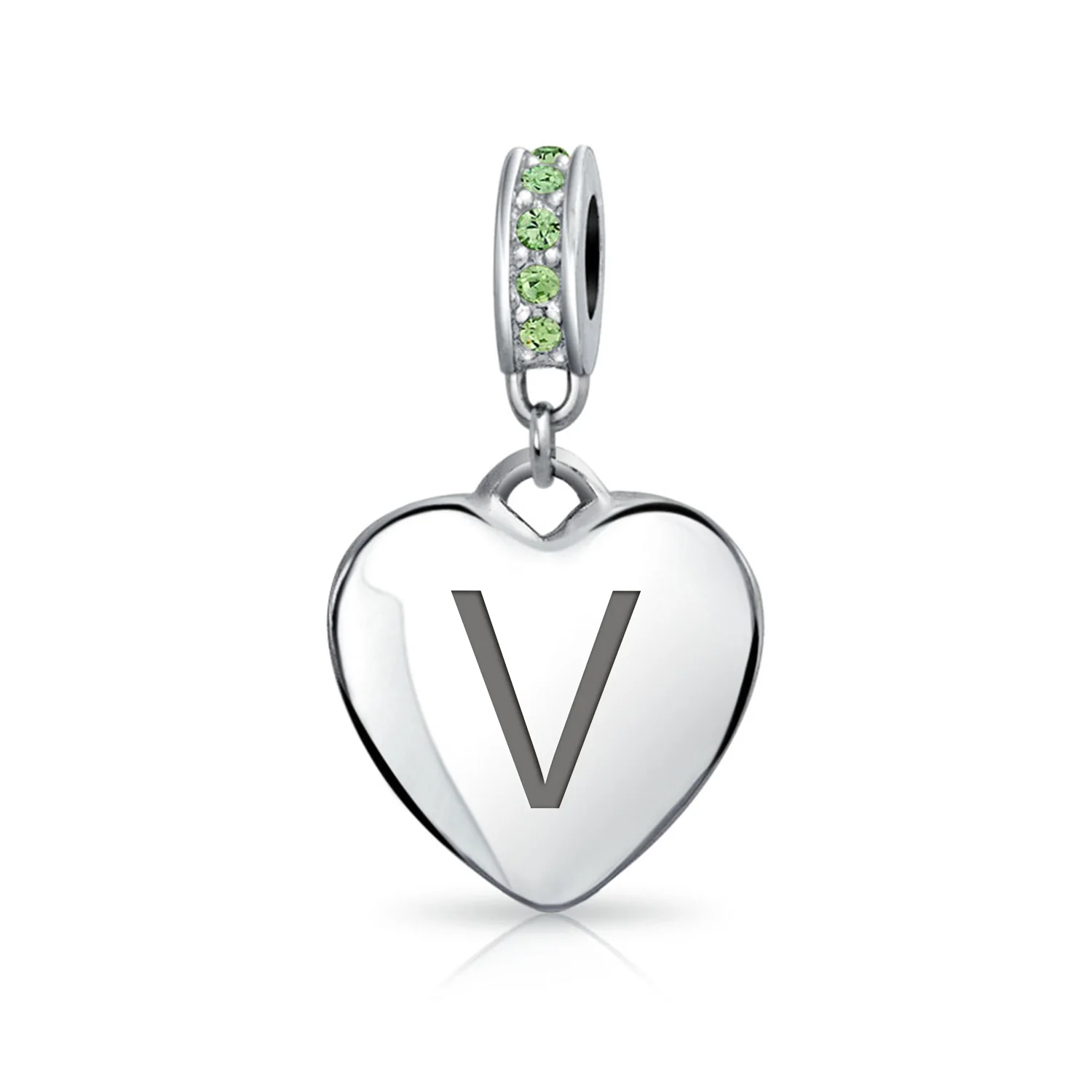 Initial Alphabet Bead Charm Light Green Crystal Heart Sterling Silver Bracelet - Image 21