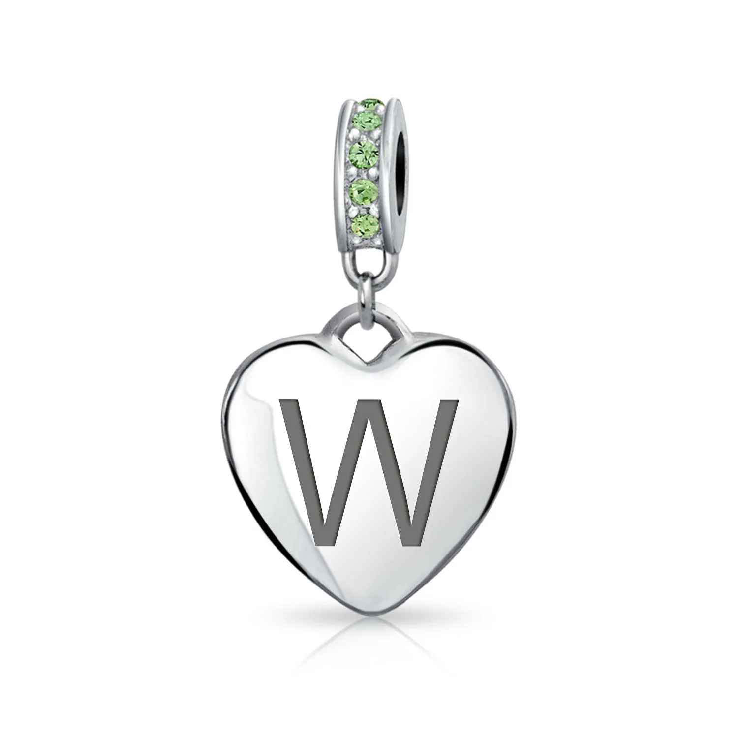 Initial Alphabet Bead Charm Light Green Crystal Heart Sterling Silver Bracelet - Image 22