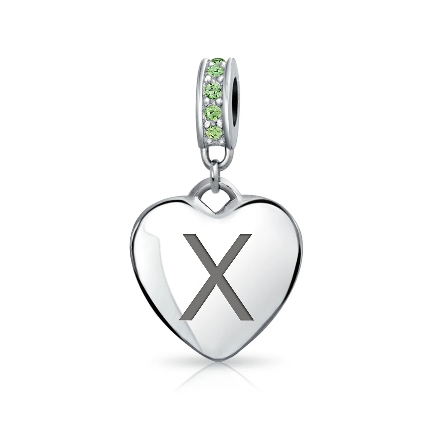 Initial Alphabet Bead Charm Light Green Crystal Heart Sterling Silver Bracelet - Image 23