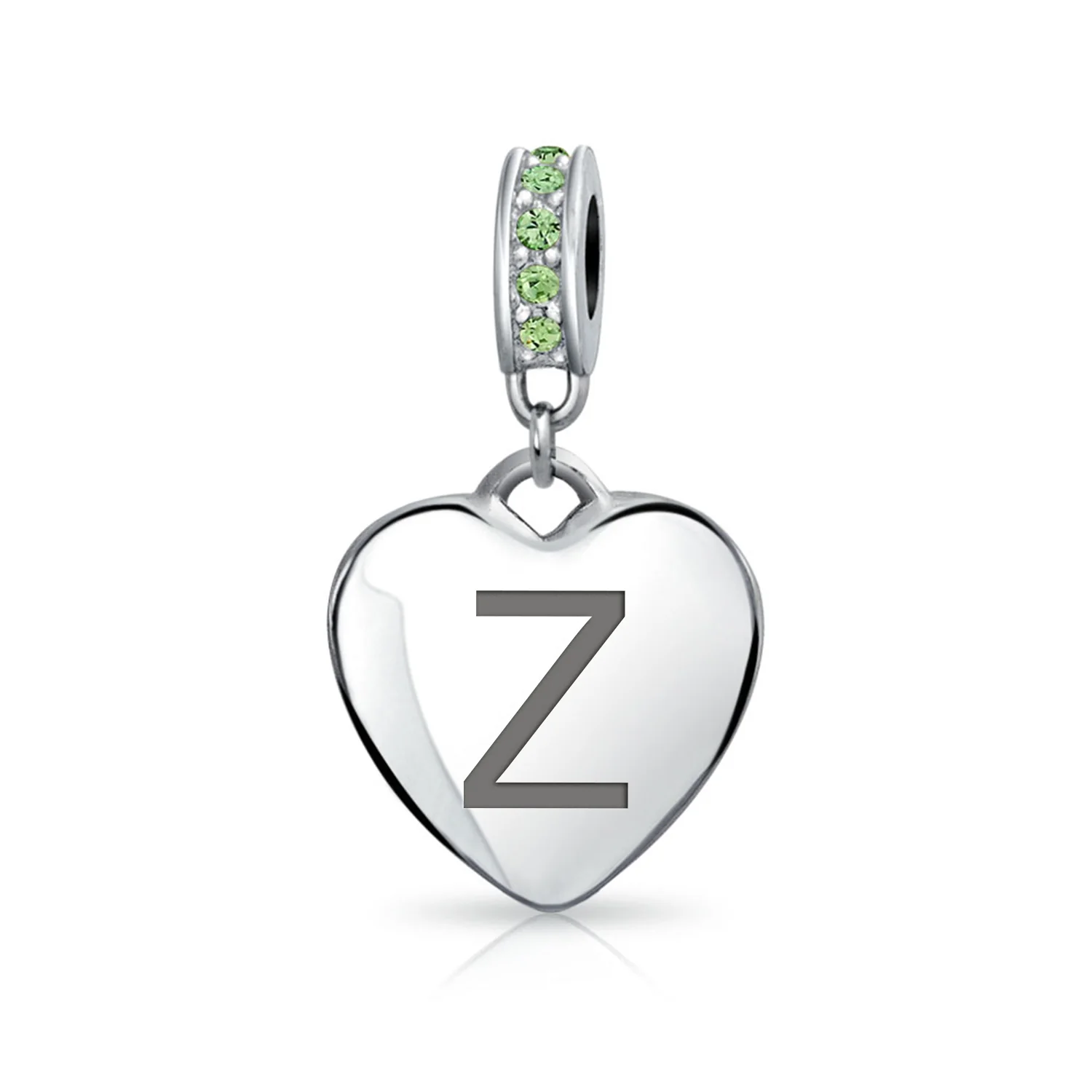 Initial Alphabet Bead Charm Light Green Crystal Heart Sterling Silver Bracelet - Image 25