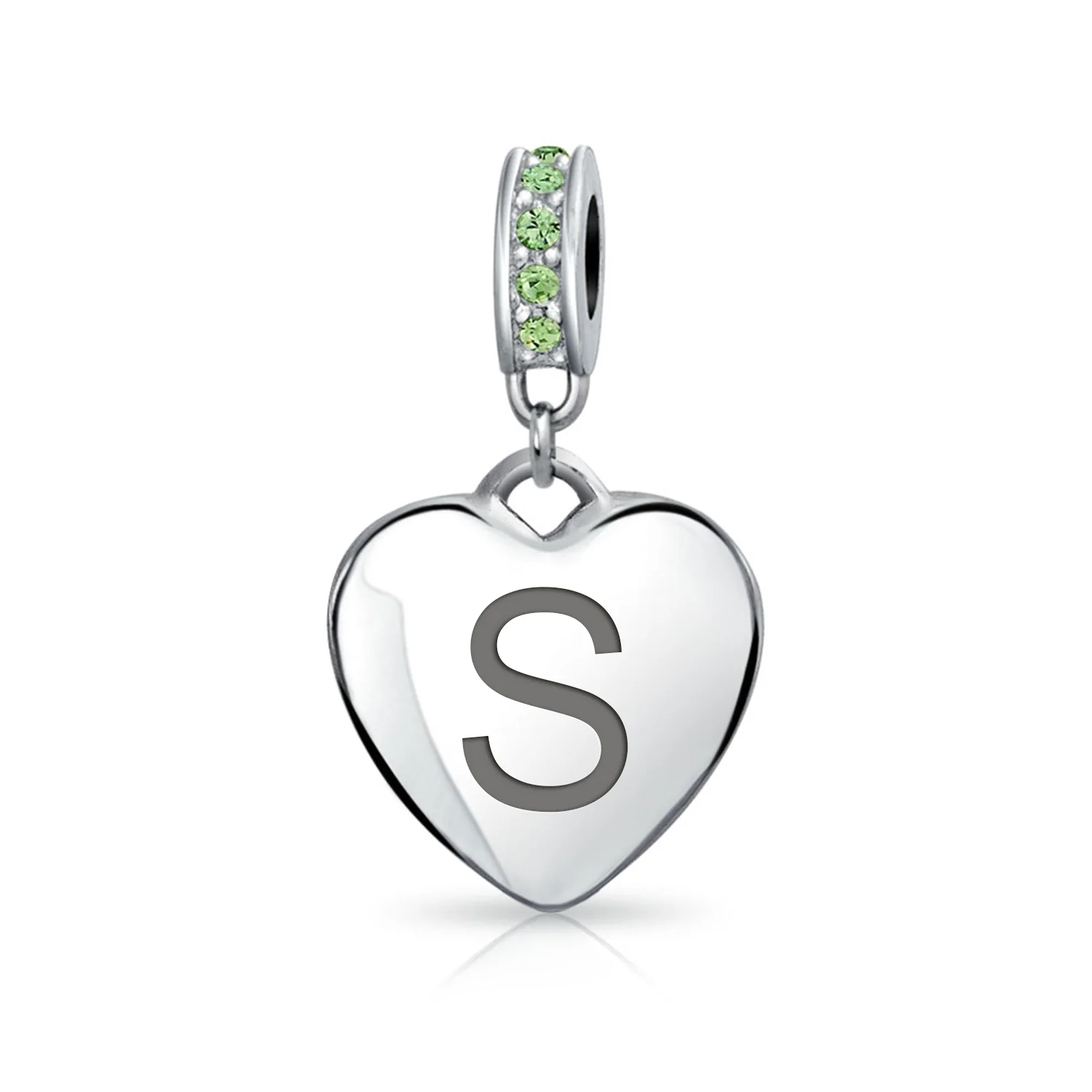 Initial Alphabet Bead Charm Light Green Crystal Heart Sterling Silver Bracelet - Image 26