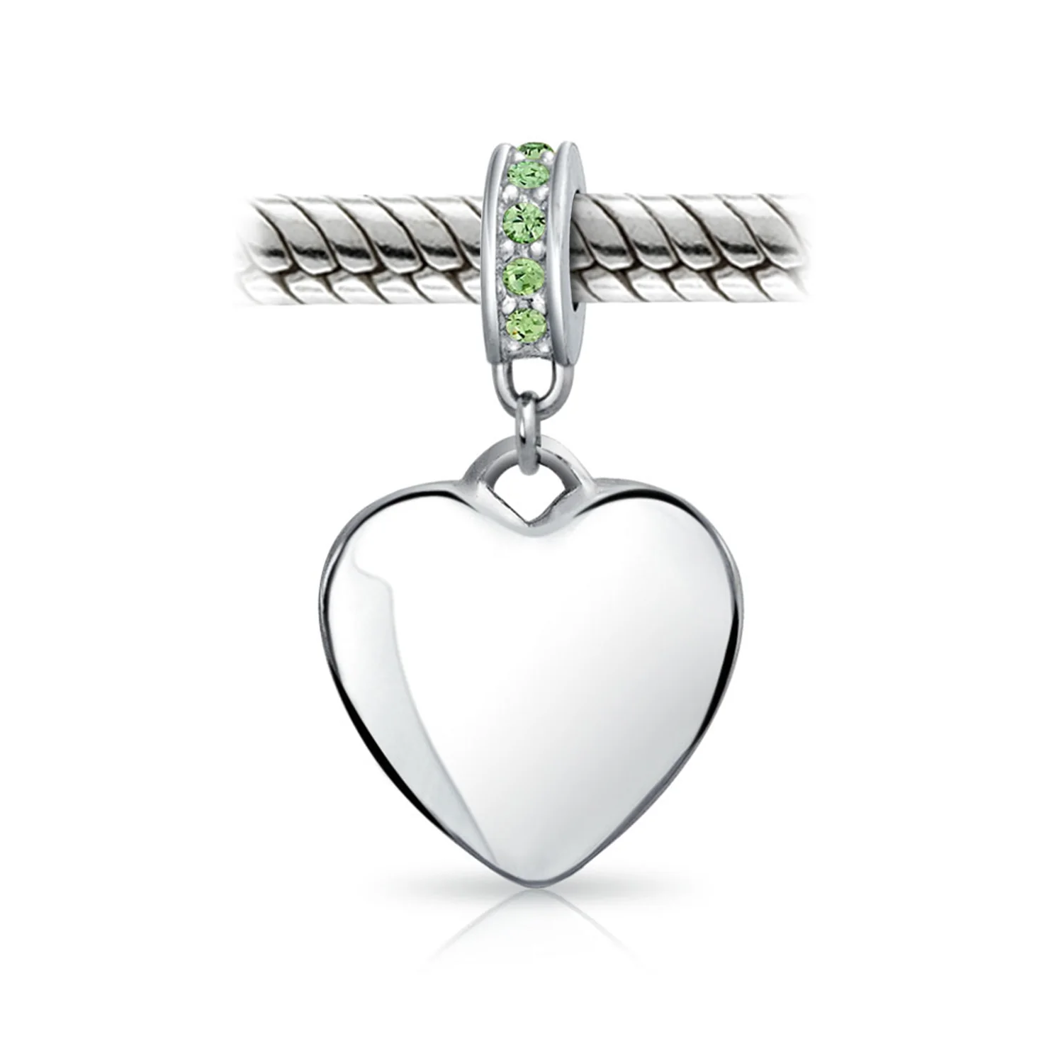 Initial Alphabet Bead Charm Light Green Crystal Heart Sterling Silver Bracelet - Image 78