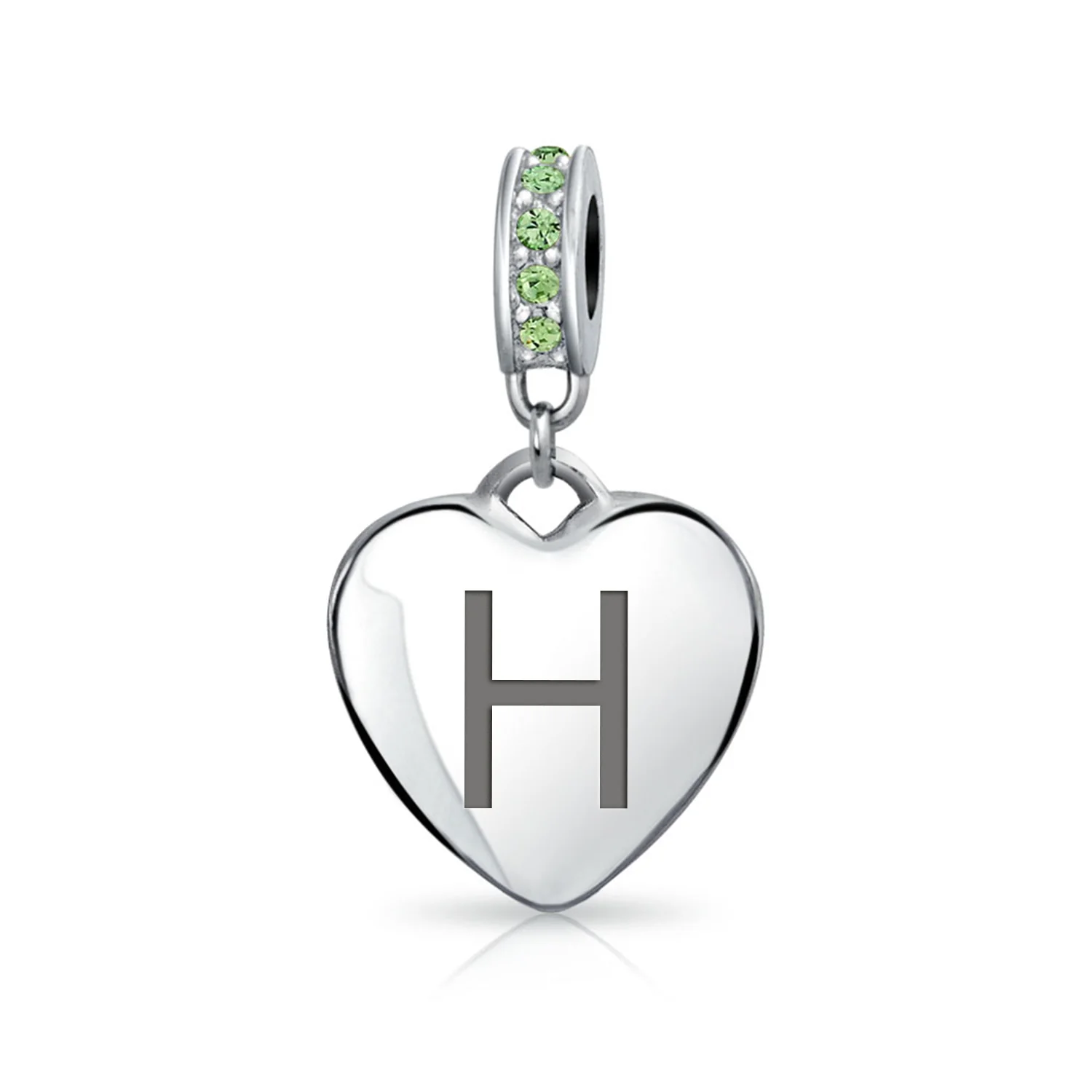 Initial Alphabet Bead Charm Light Green Crystal Heart Sterling Silver Bracelet - Image 8