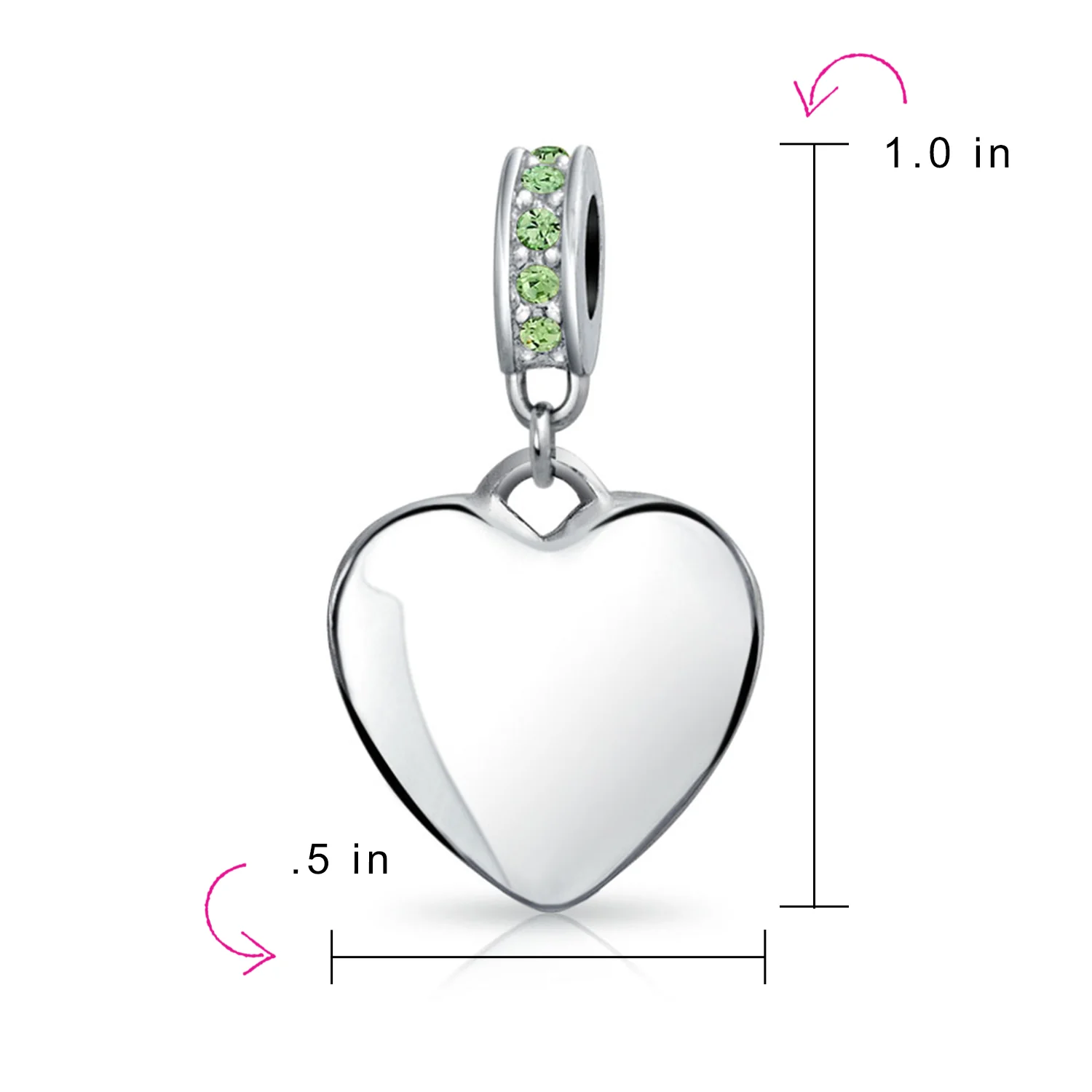 Initial Alphabet Bead Charm Light Green Crystal Heart Sterling Silver Bracelet - Image 88