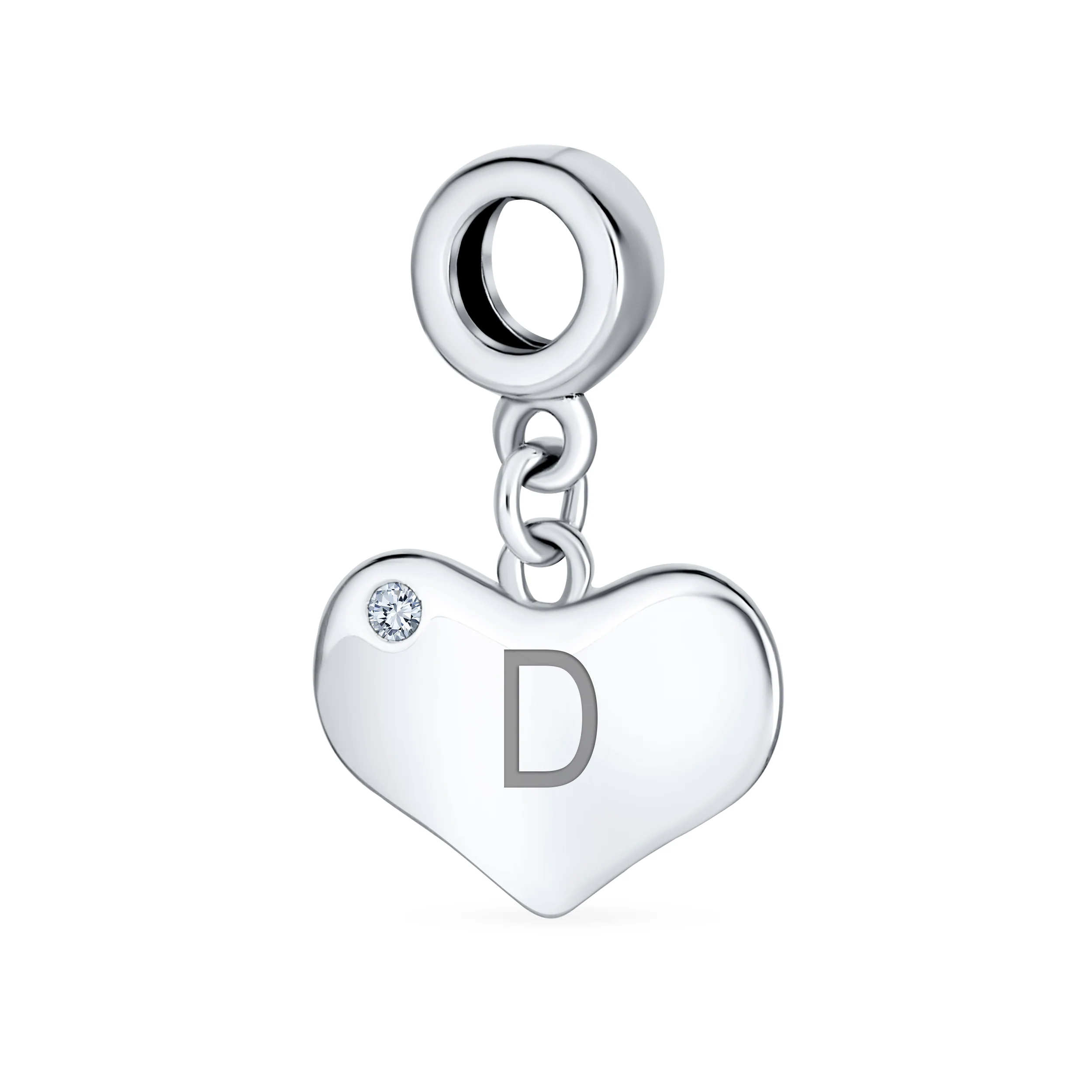 Initial Alphabet Bead Charm Heart Crystal Dangle for Sterling Silver Bracelet - Image 4