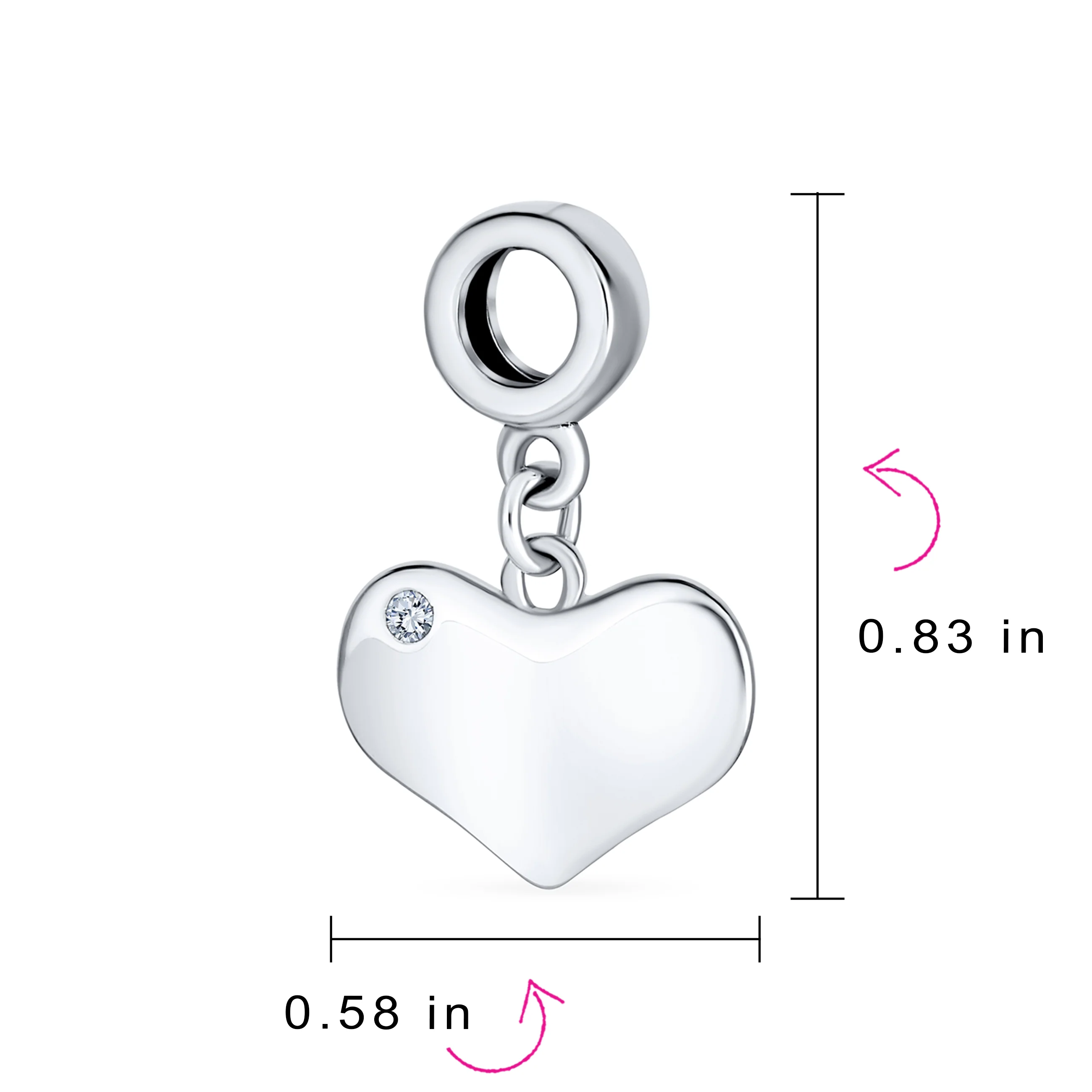 Initial Alphabet Bead Charm Heart Crystal Dangle for Sterling Silver Bracelet - Image 76
