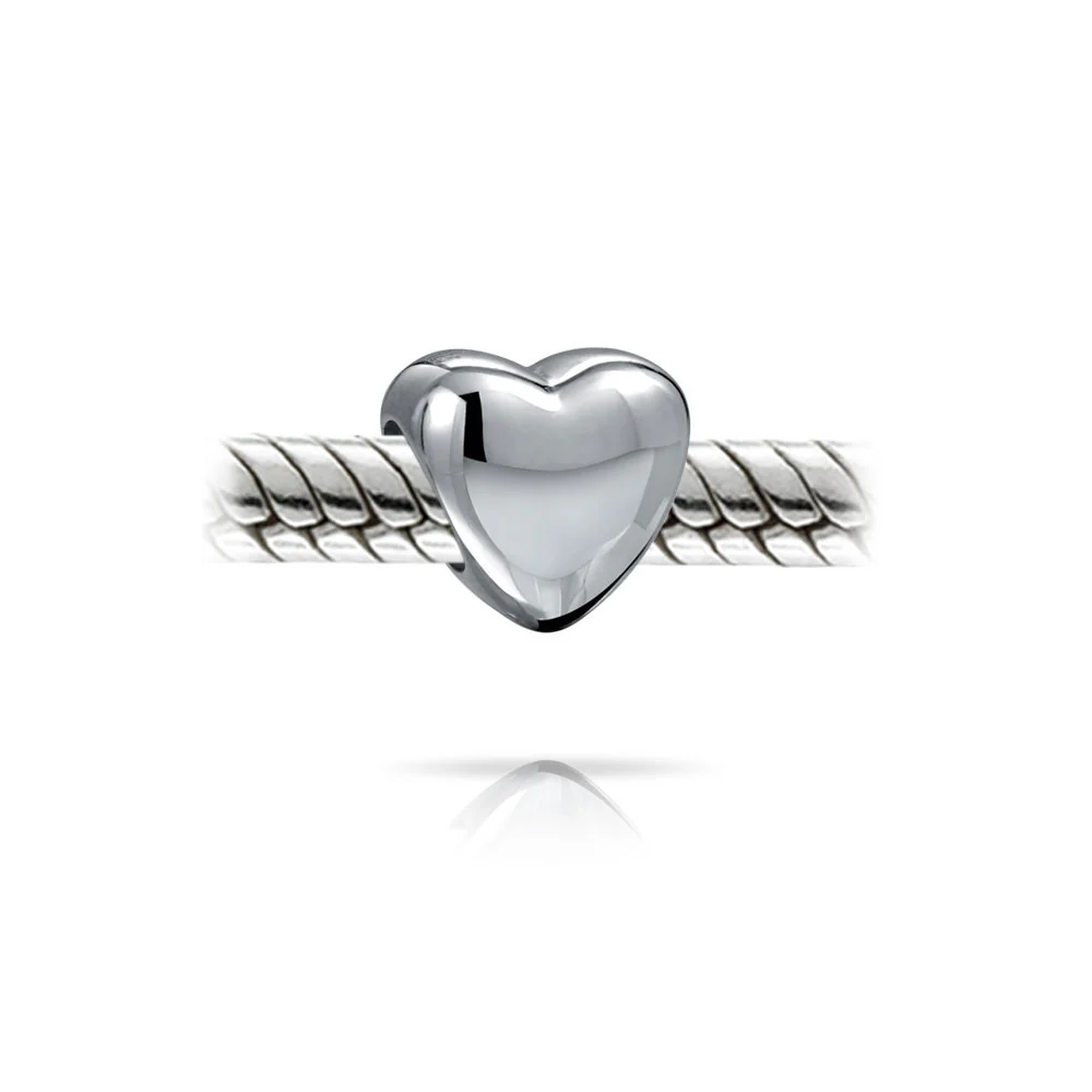 Simple Puff Heart Bead Charm Sterling Silver for European Bracelet - Image 2