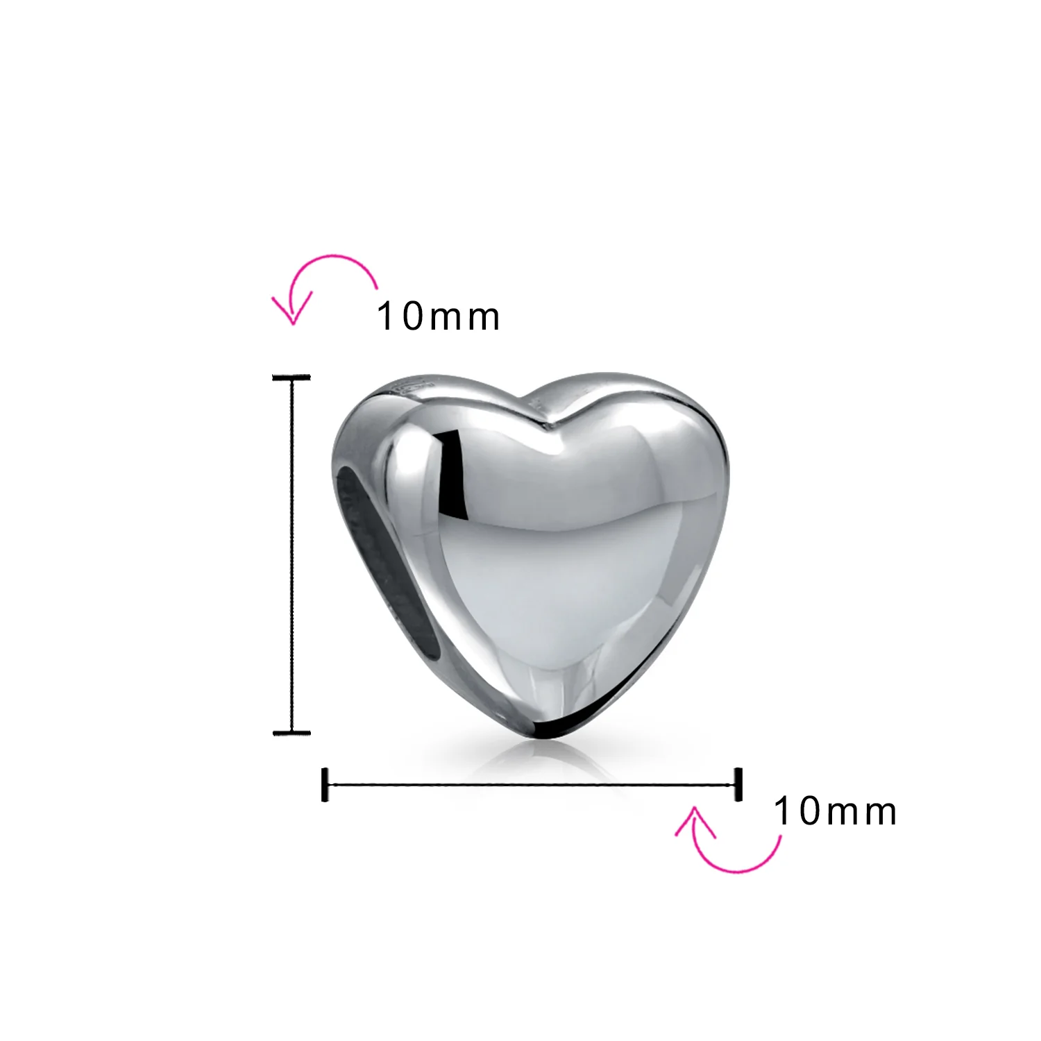 Simple Puff Heart Bead Charm Sterling Silver for European Bracelet - Image 3