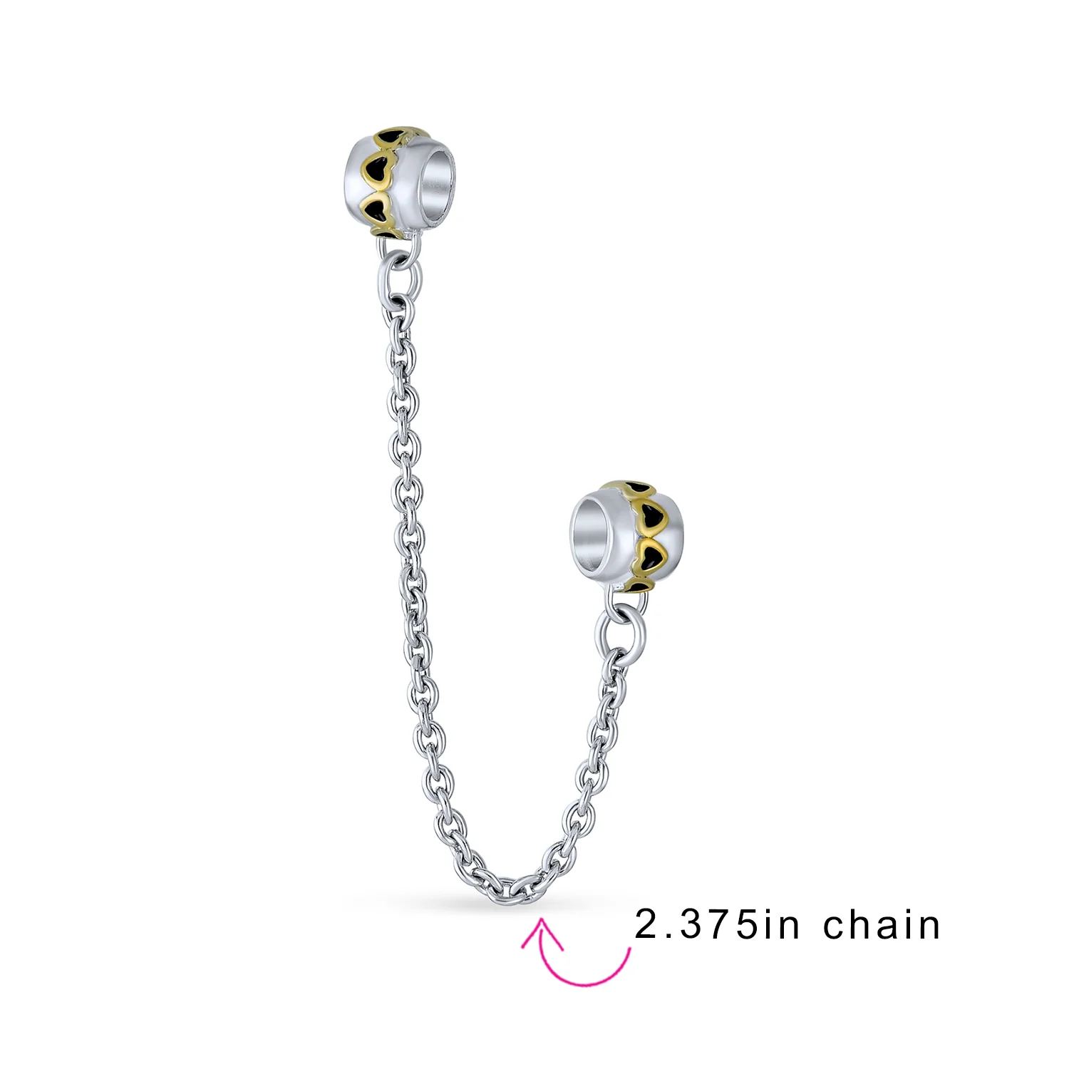 Two Tone Love Hearts Safety Chain Spacer Stopper Charm Bead Sterling Silver - Image 3