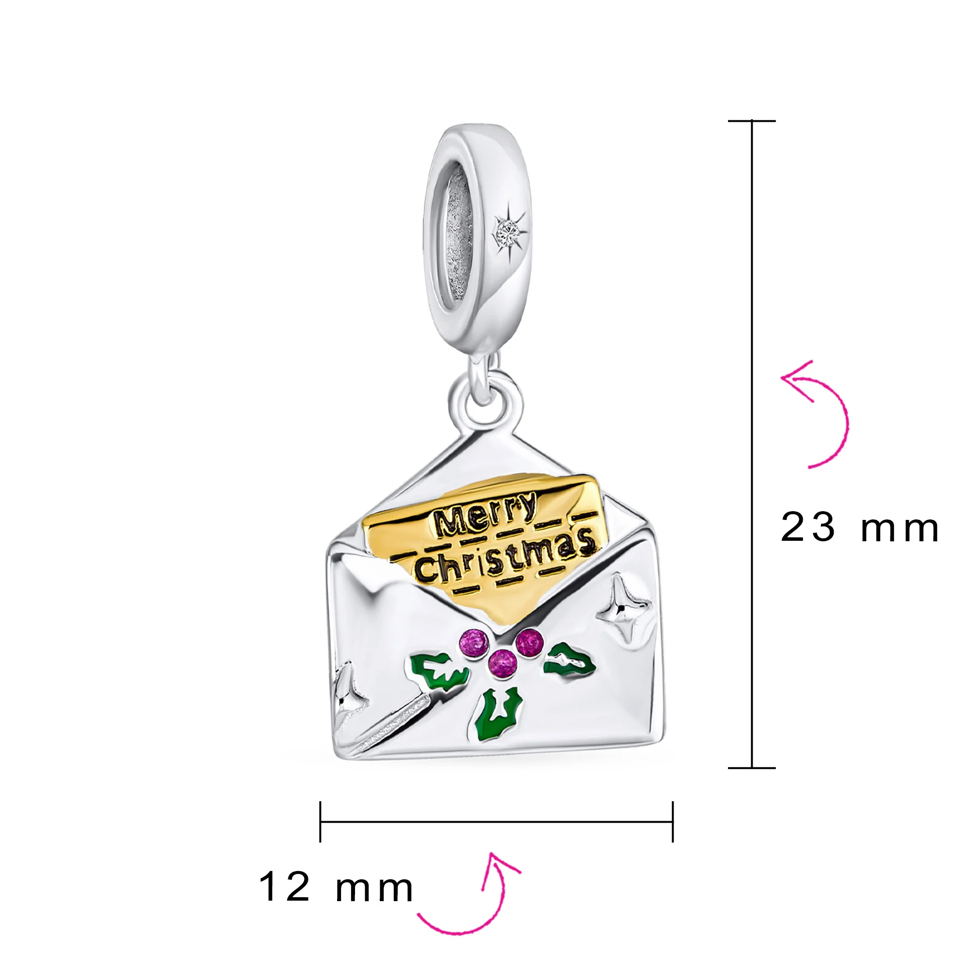Initial Alphabet Bead Charm Holiday Green Mistletoe Red Berry Sterling Silver - Image 4