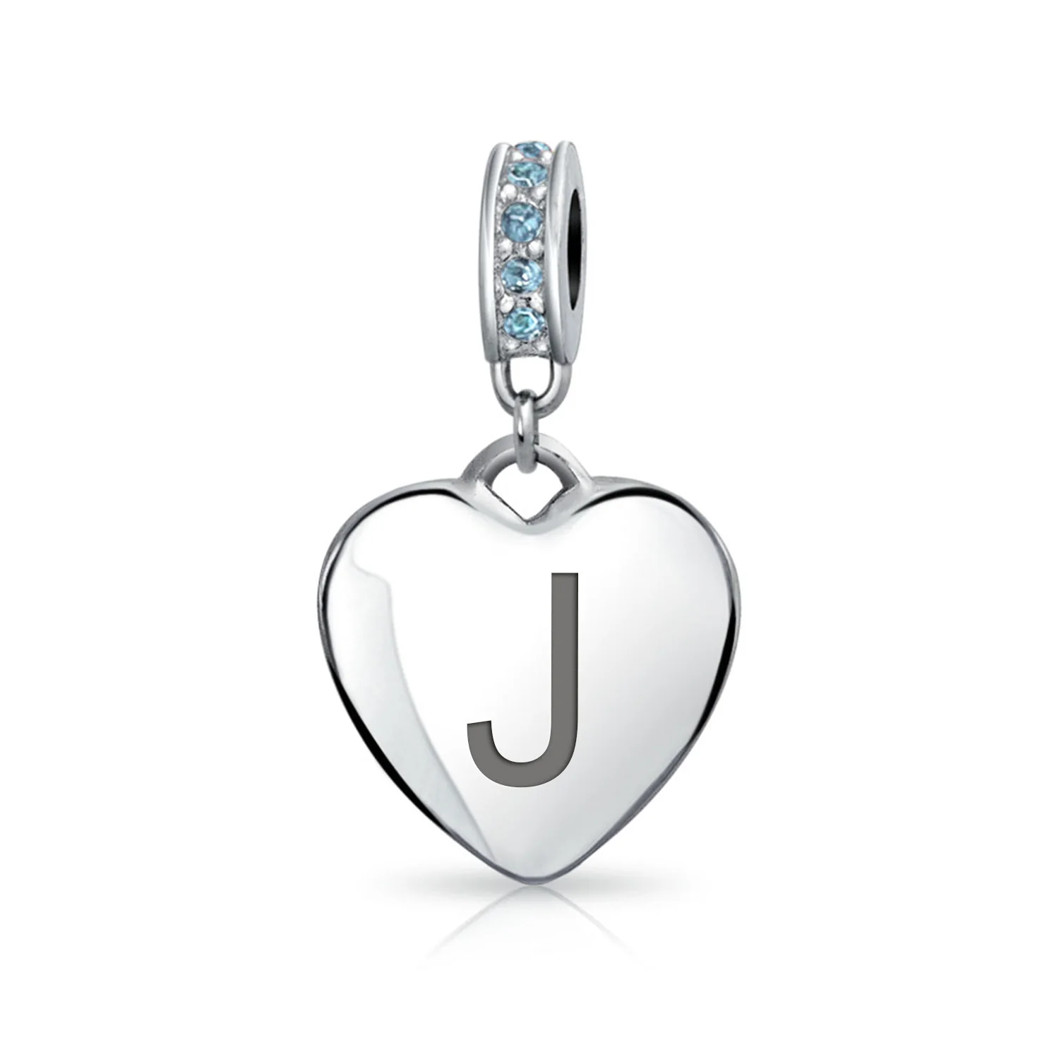 A-Z Monogram Heart Initial Bead Charm Blue Crystal Accent - Image 10