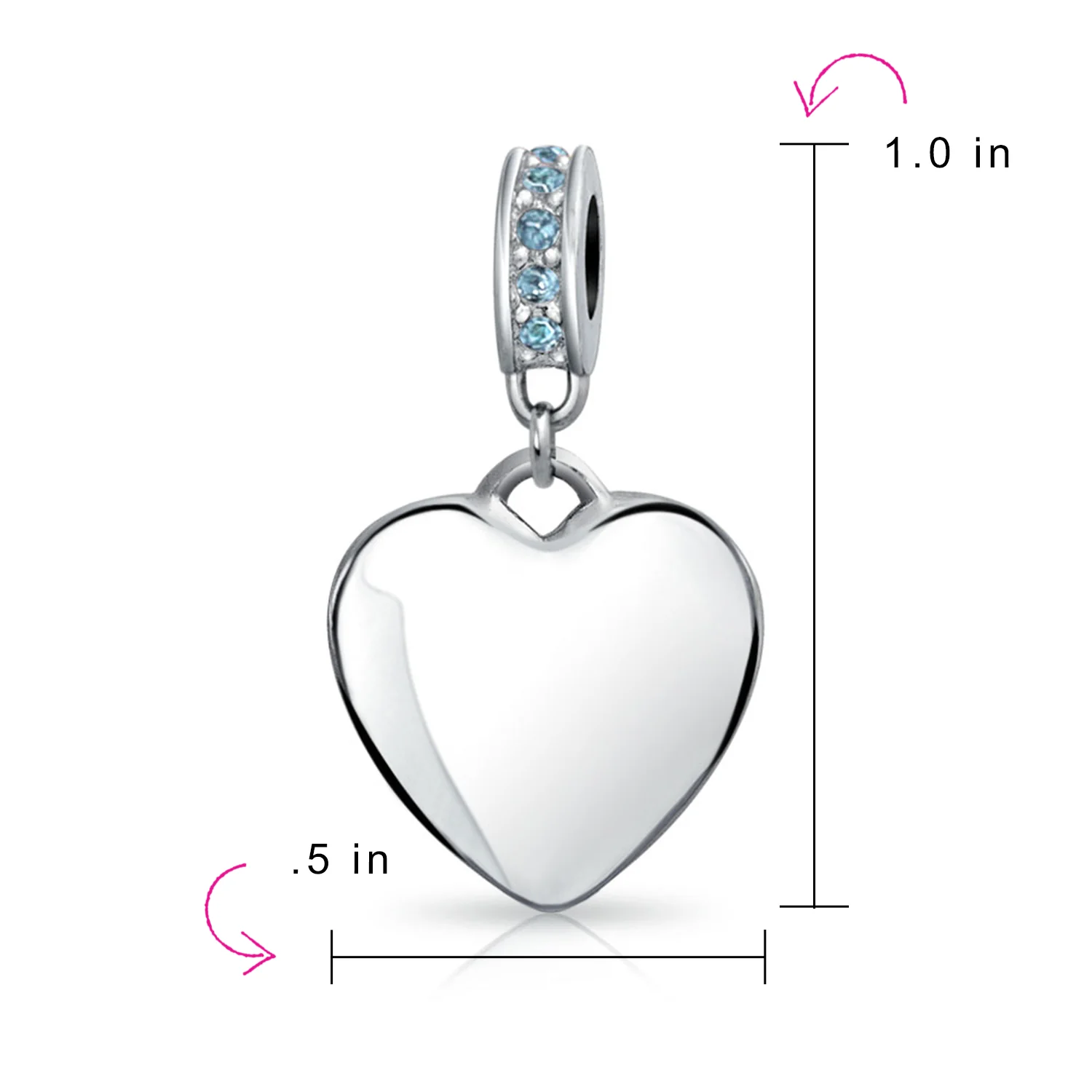 A-Z Monogram Heart Initial Bead Charm Blue Crystal Accent - Image 102