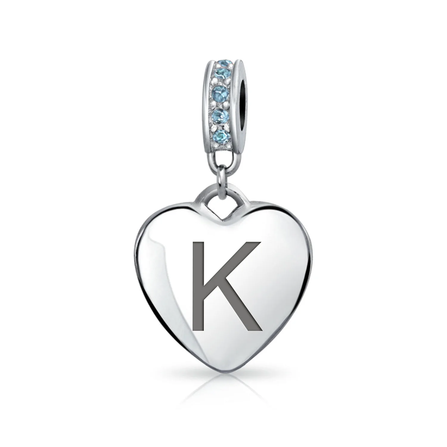 A-Z Monogram Heart Initial Bead Charm Blue Crystal Accent - Image 11