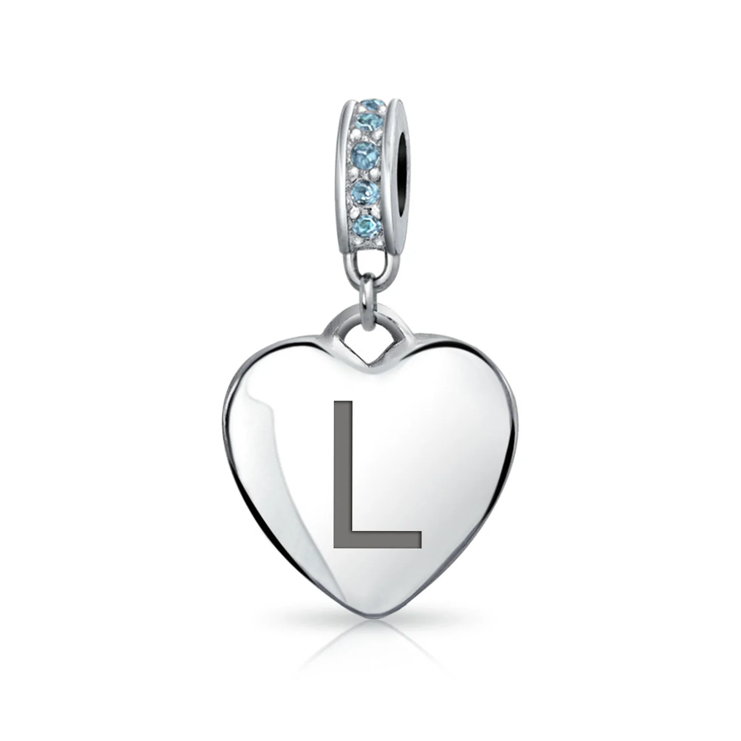 A-Z Monogram Heart Initial Bead Charm Blue Crystal Accent - Image 12