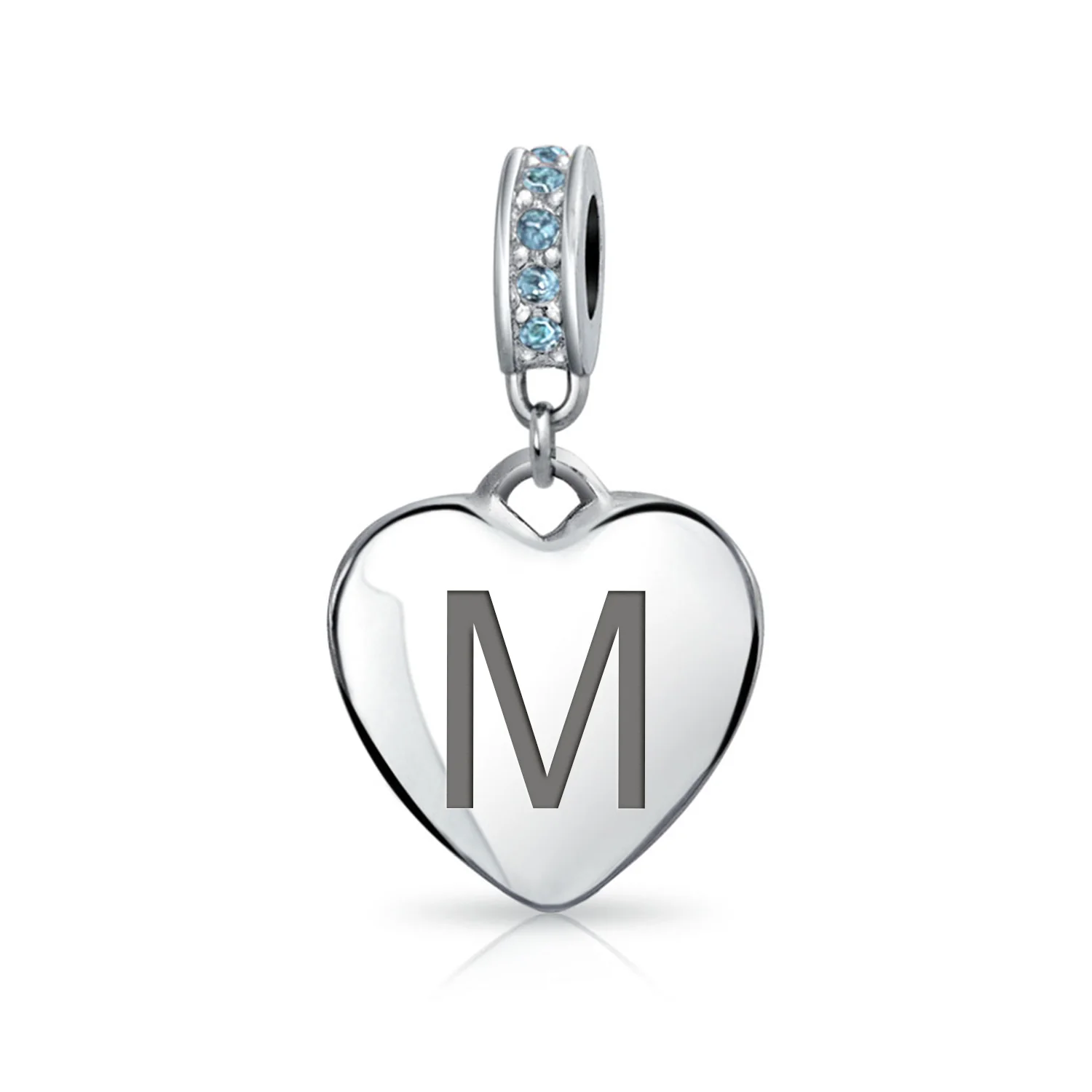 A-Z Monogram Heart Initial Bead Charm Blue Crystal Accent - Image 13