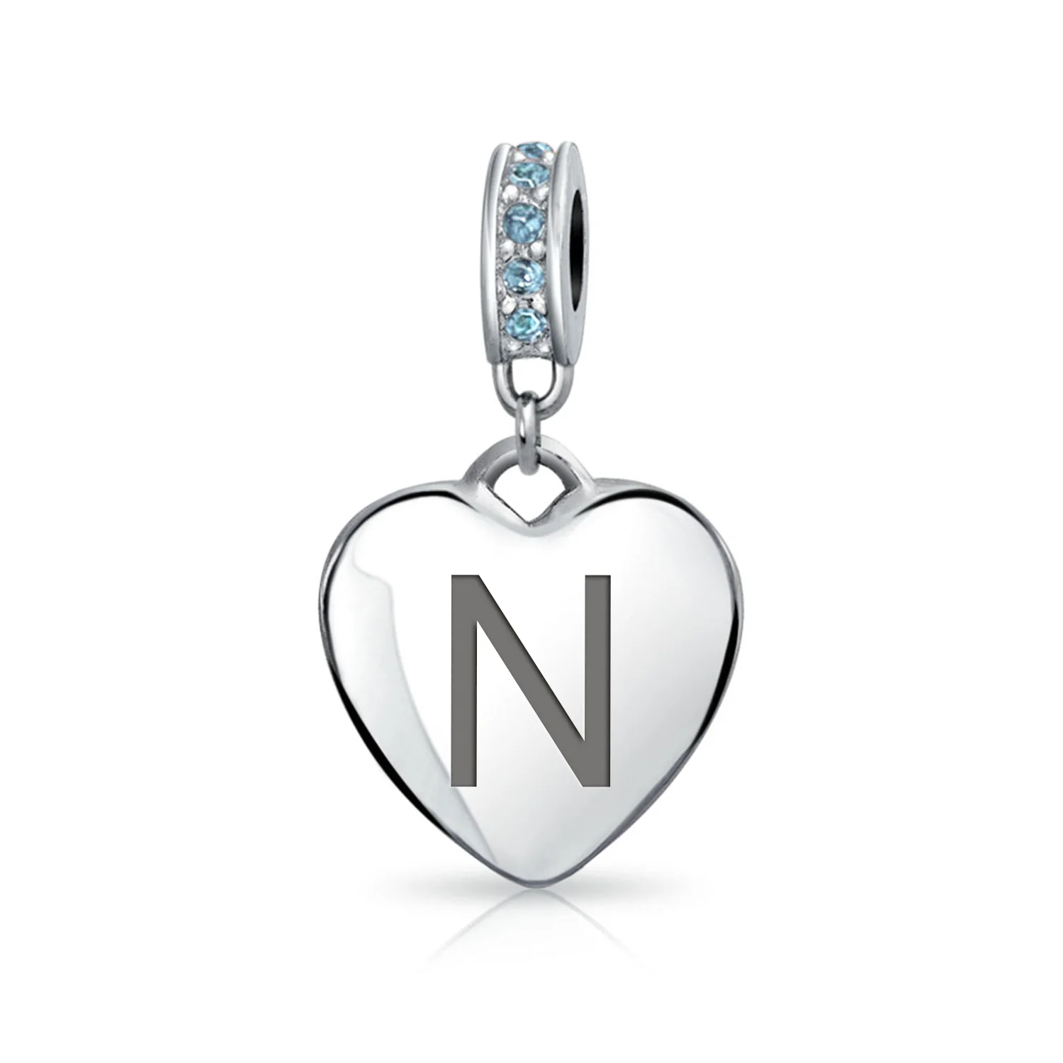 A-Z Monogram Heart Initial Bead Charm Blue Crystal Accent - Image 14