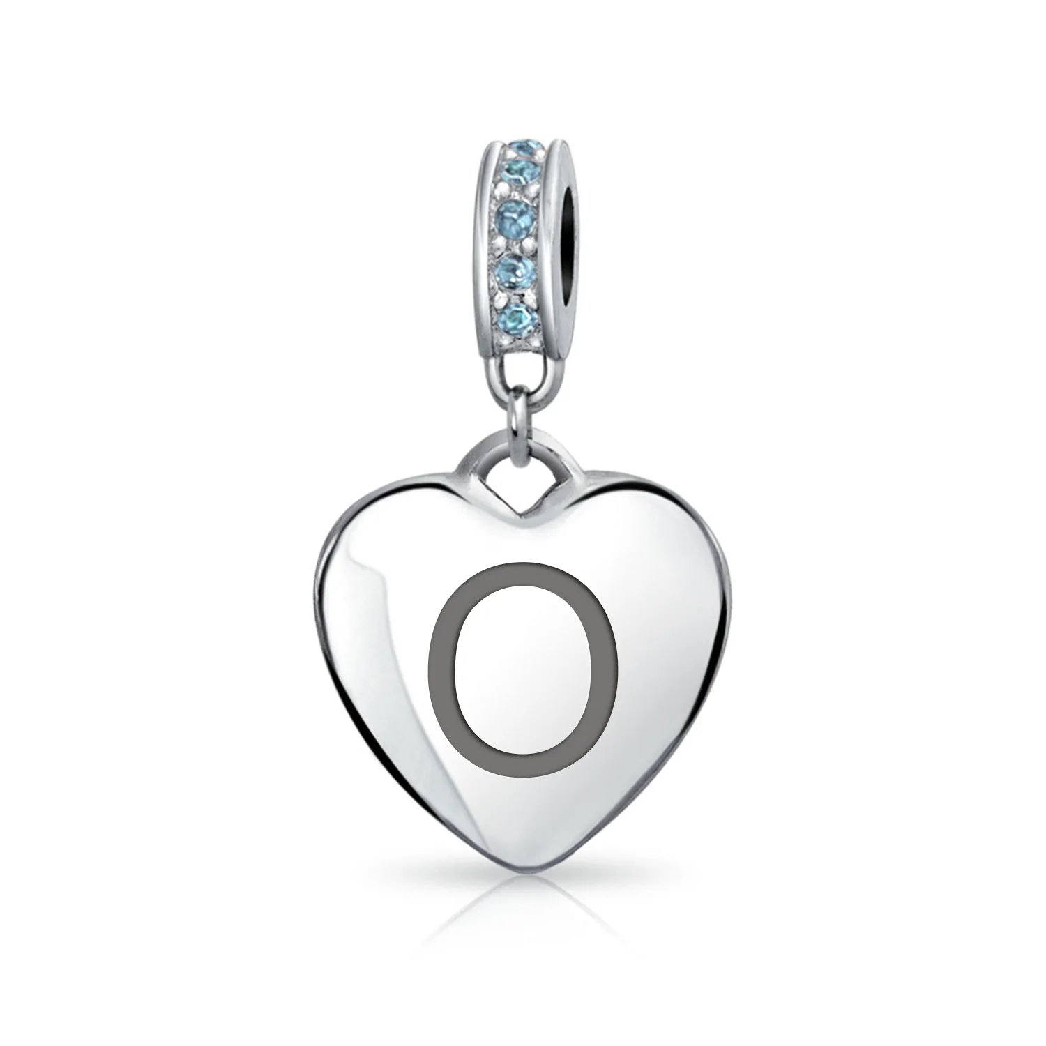 A-Z Monogram Heart Initial Bead Charm Blue Crystal Accent - Image 15